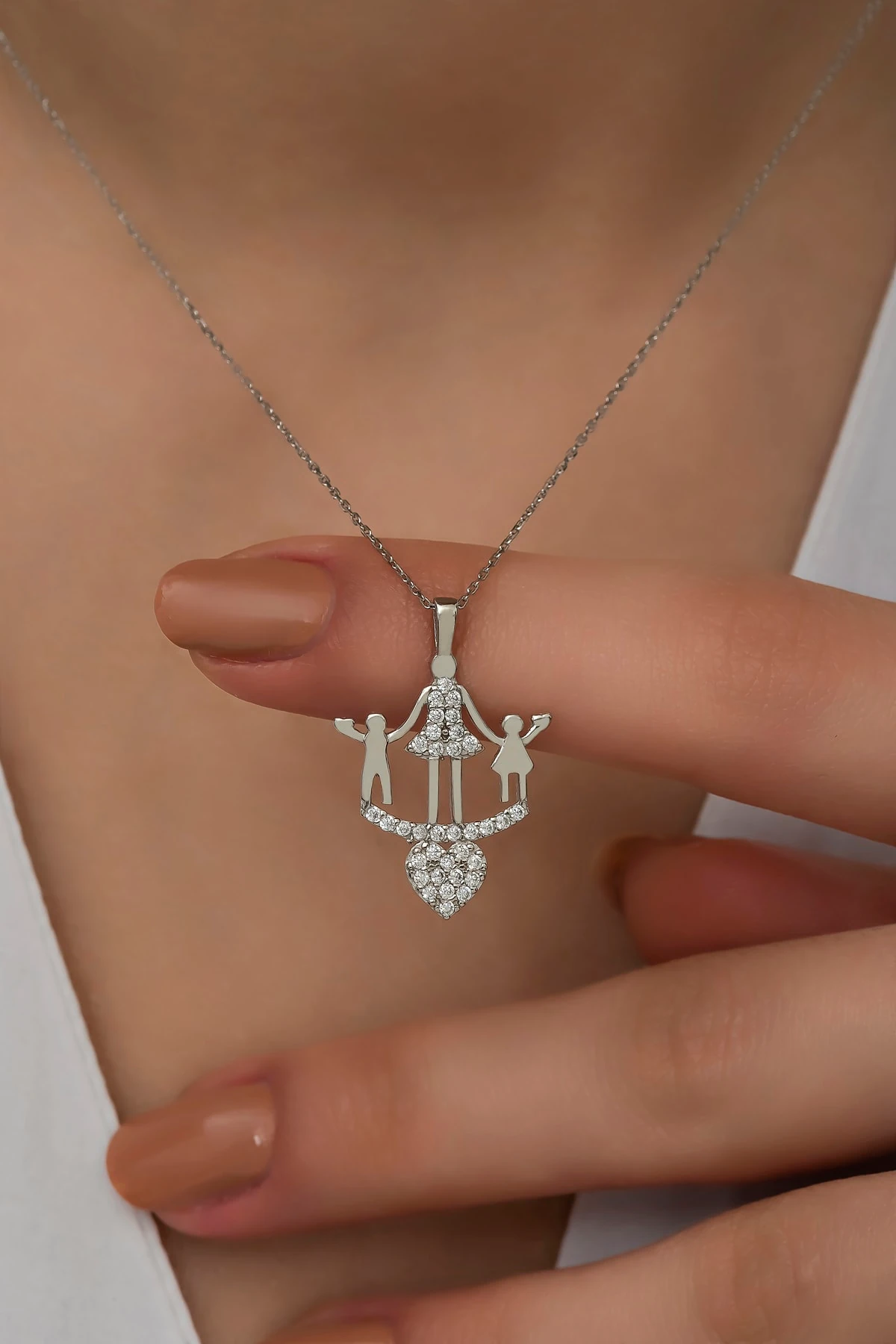 Anne Ve Çocukları Rodaj Kolye-925 Ayar Gümüş