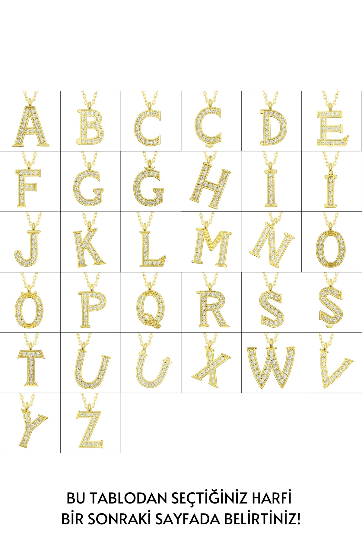 GÜMÜŞ HARF KOLYE ZİRKON TAŞLI GOLD