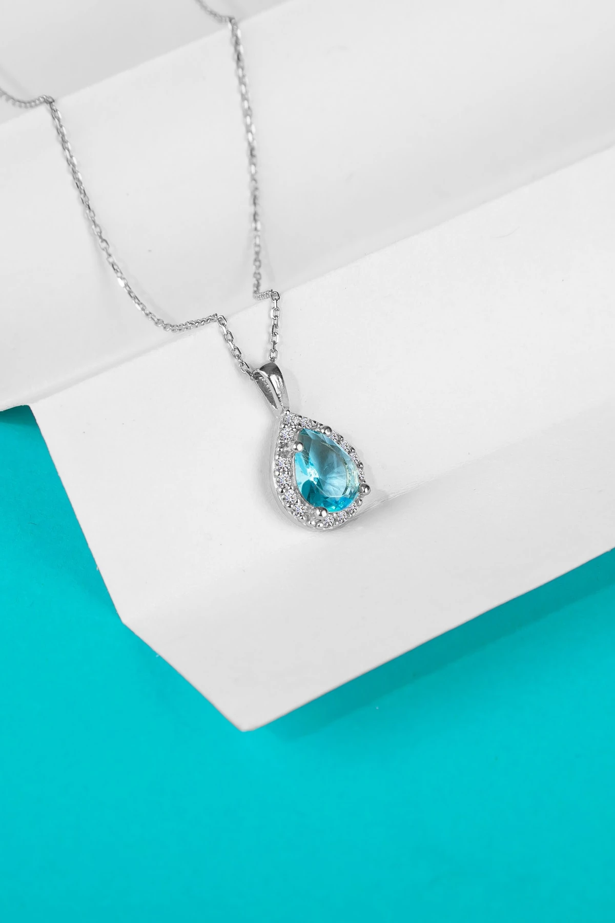 Akuamarin Damla Taşlı Rodaj Kolye-925 Ayar Gümüş