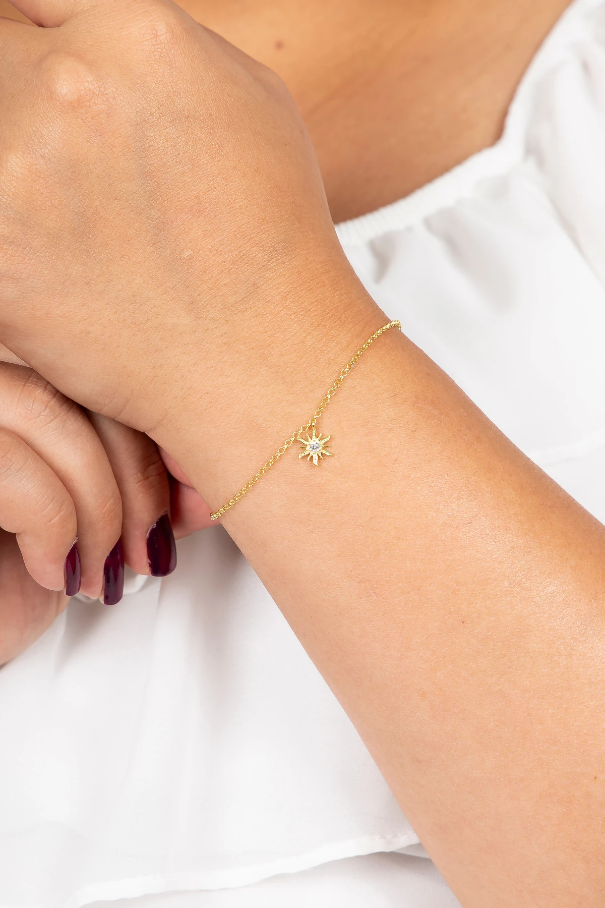 Gümüş Minimal Güneş Gold Bileklik