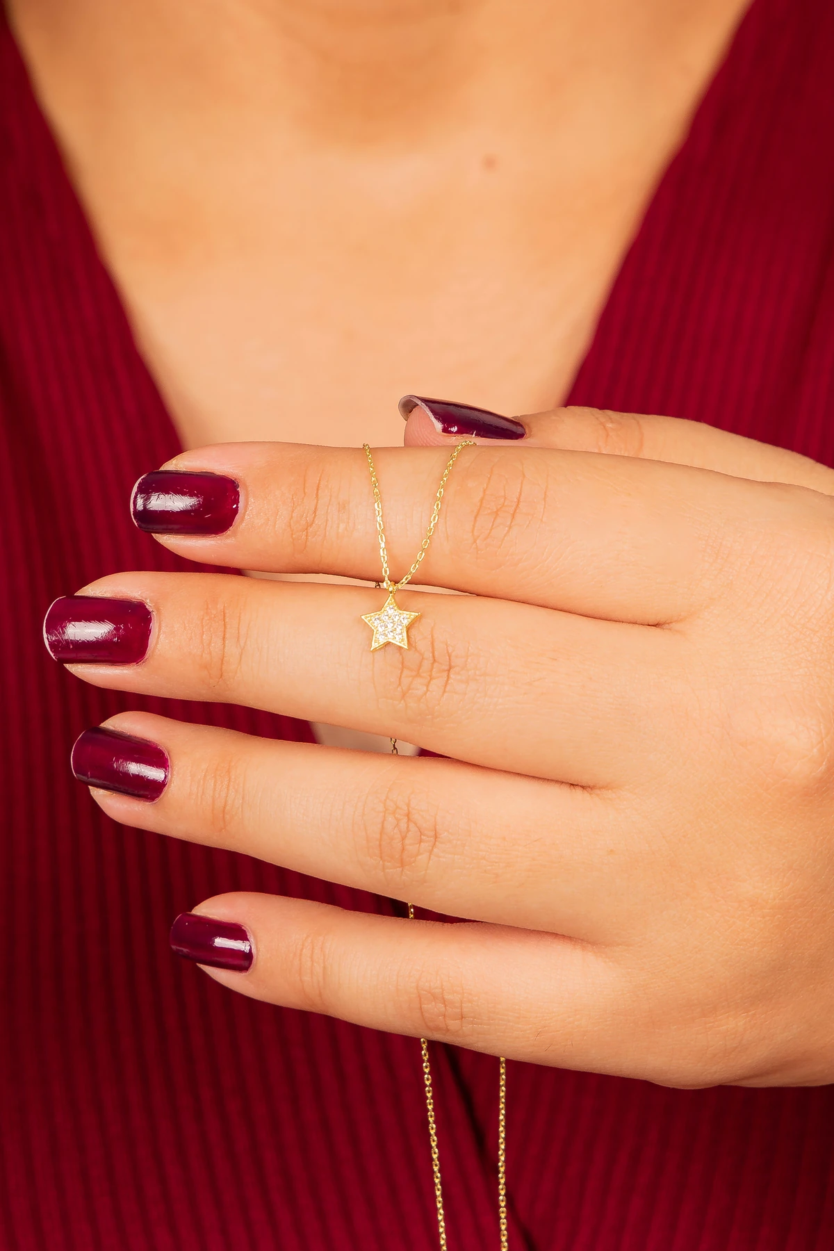 Gümüş Minimal Yıldız Gold Kolye