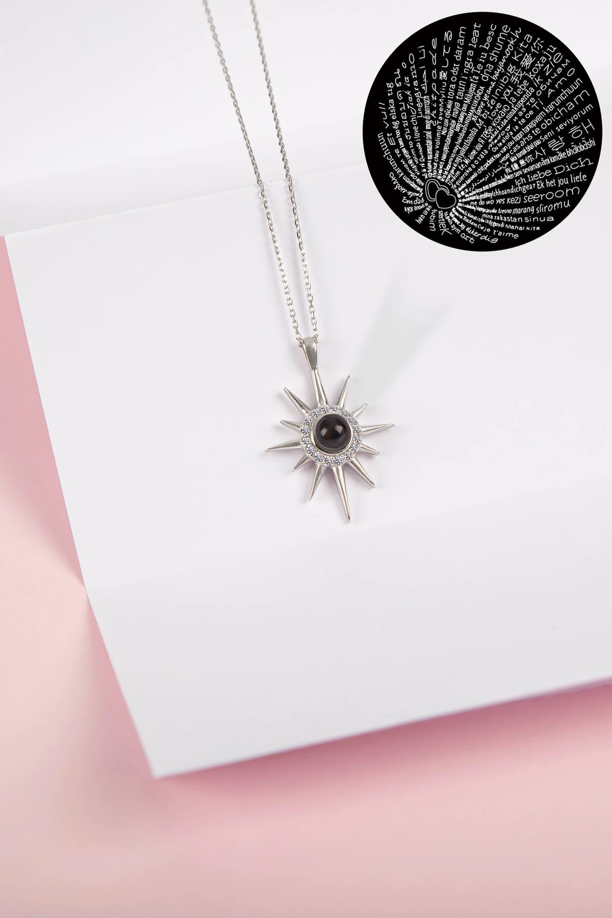 Kutup Yıldızı 100 Dilde Seni Seviyorum Rodaj Kolye-925 Ayar Gümüş