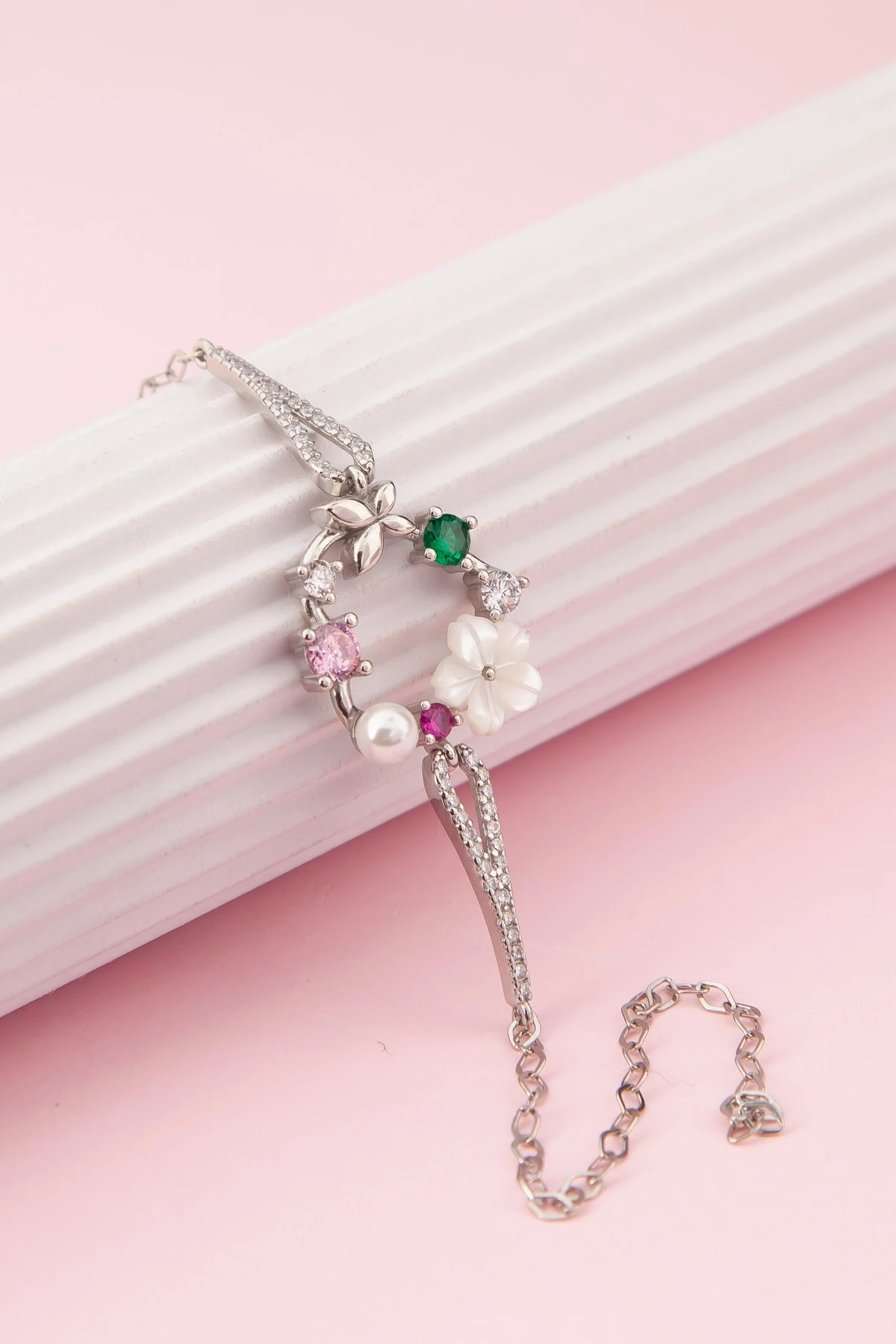 Manolya Çiçeği Kalpli Rodaj Bileklik-925 Ayar Gümüş