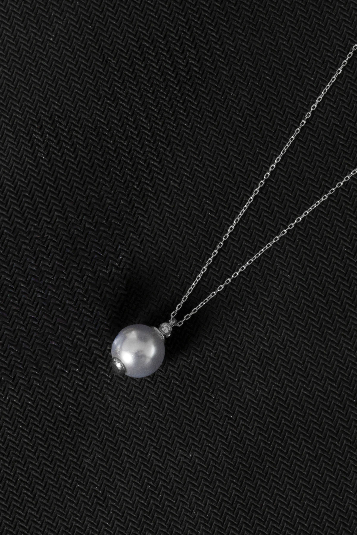 925 Ayar Gümüş Buz Mavi İnci Taşlı Rodaj Kaplamalı Kadın Kolye 10mm - Zarif Takı