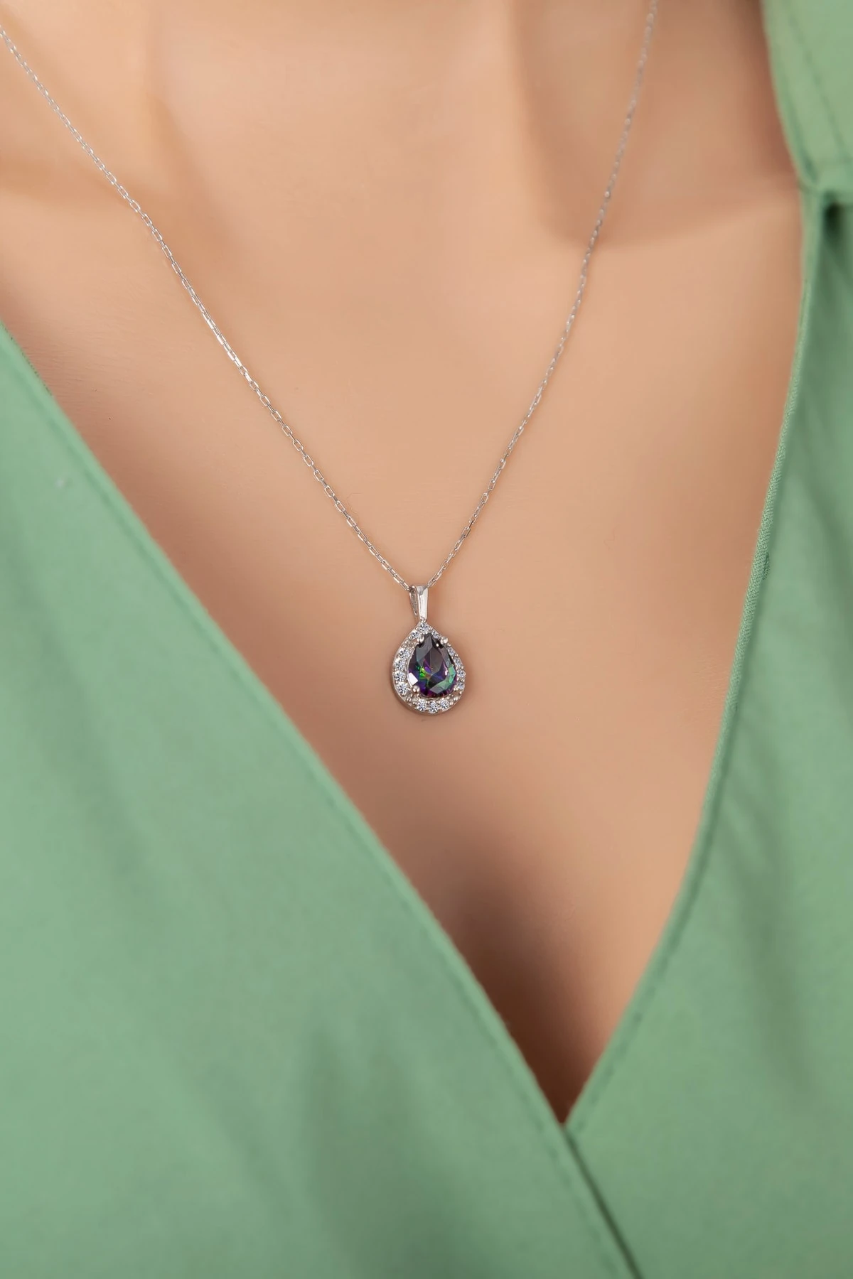 Mistik Topaz Damla Taşlı Rodaj Kolye-925 Ayar Gümüş