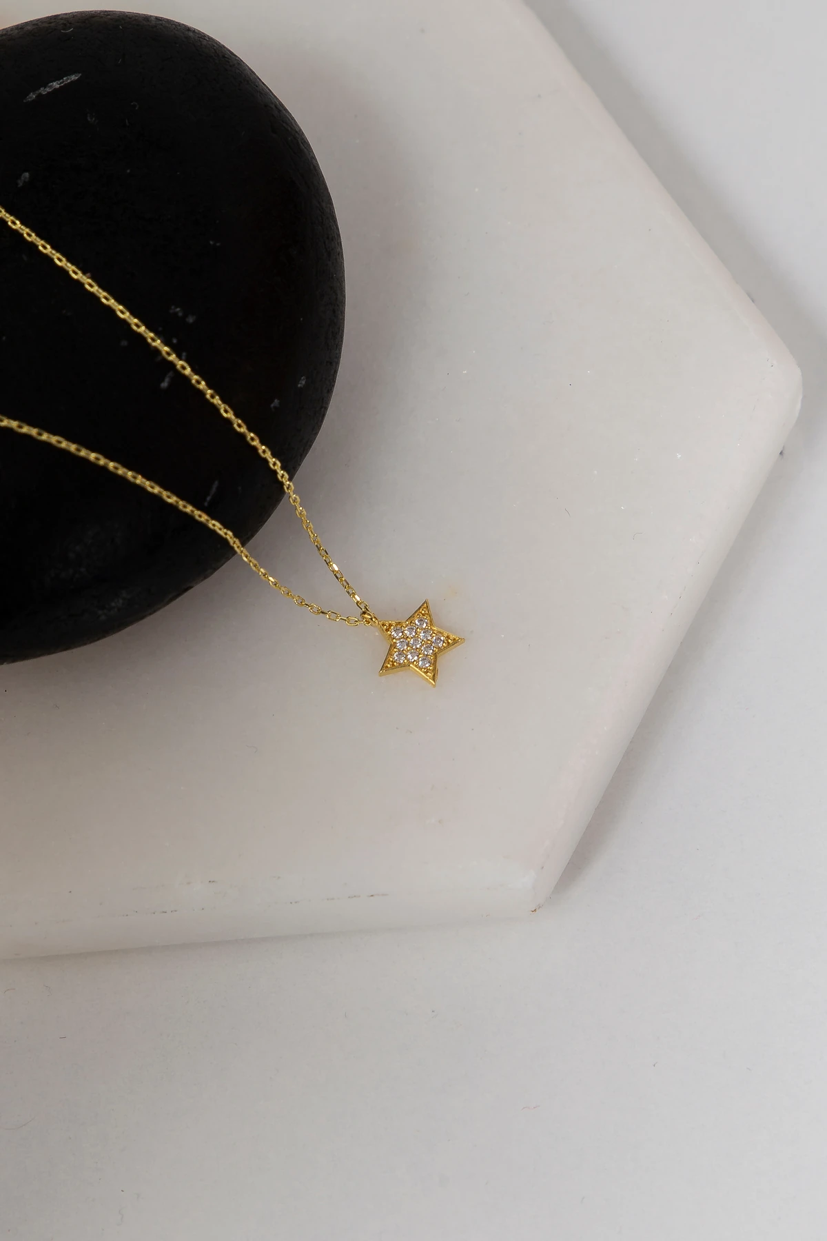 Gümüş Minimal Yıldız Gold Kolye