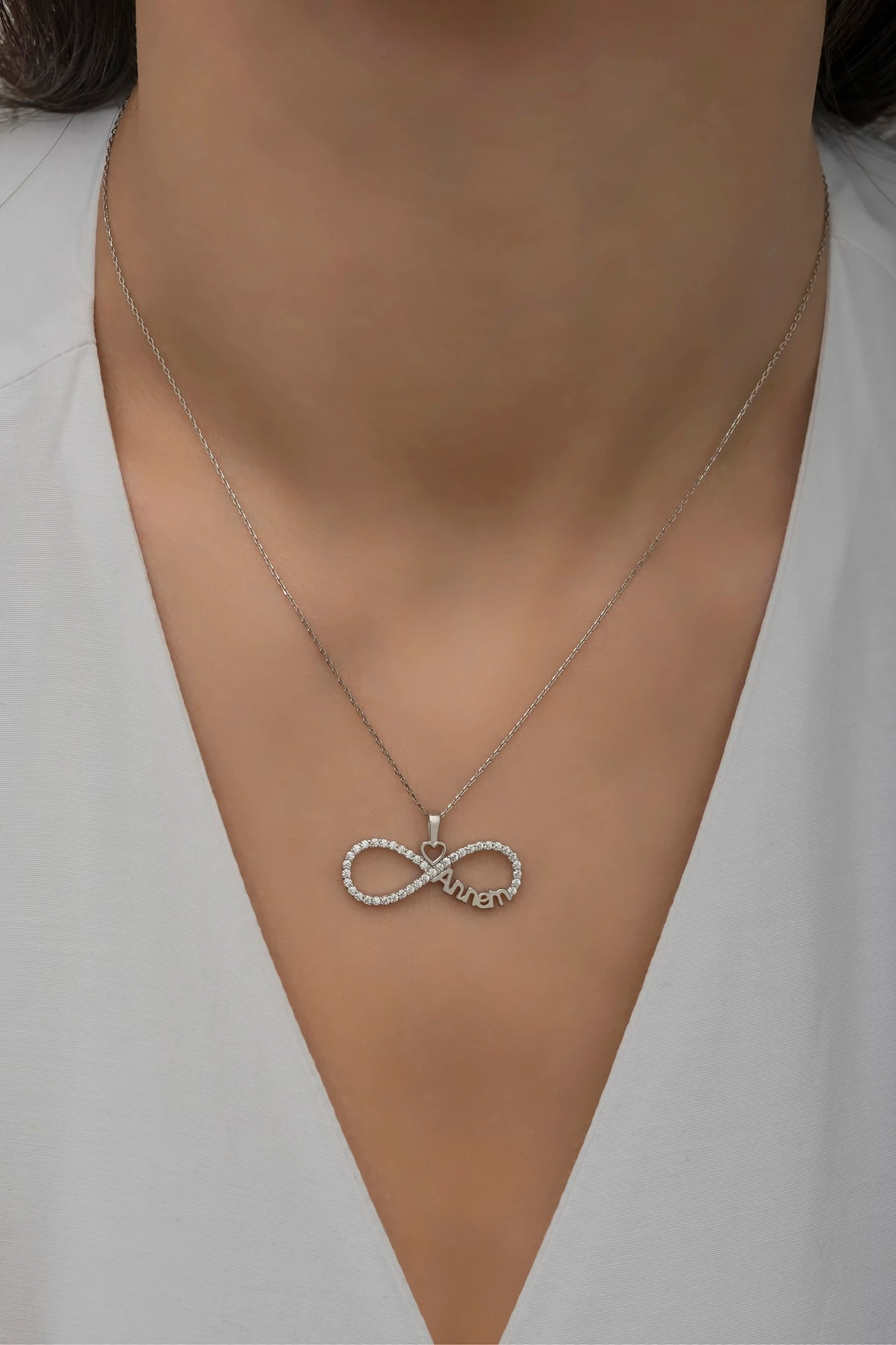 Annem Yazılı Sonsuzluk Rodaj Kolye 925 Ayar Gümüş