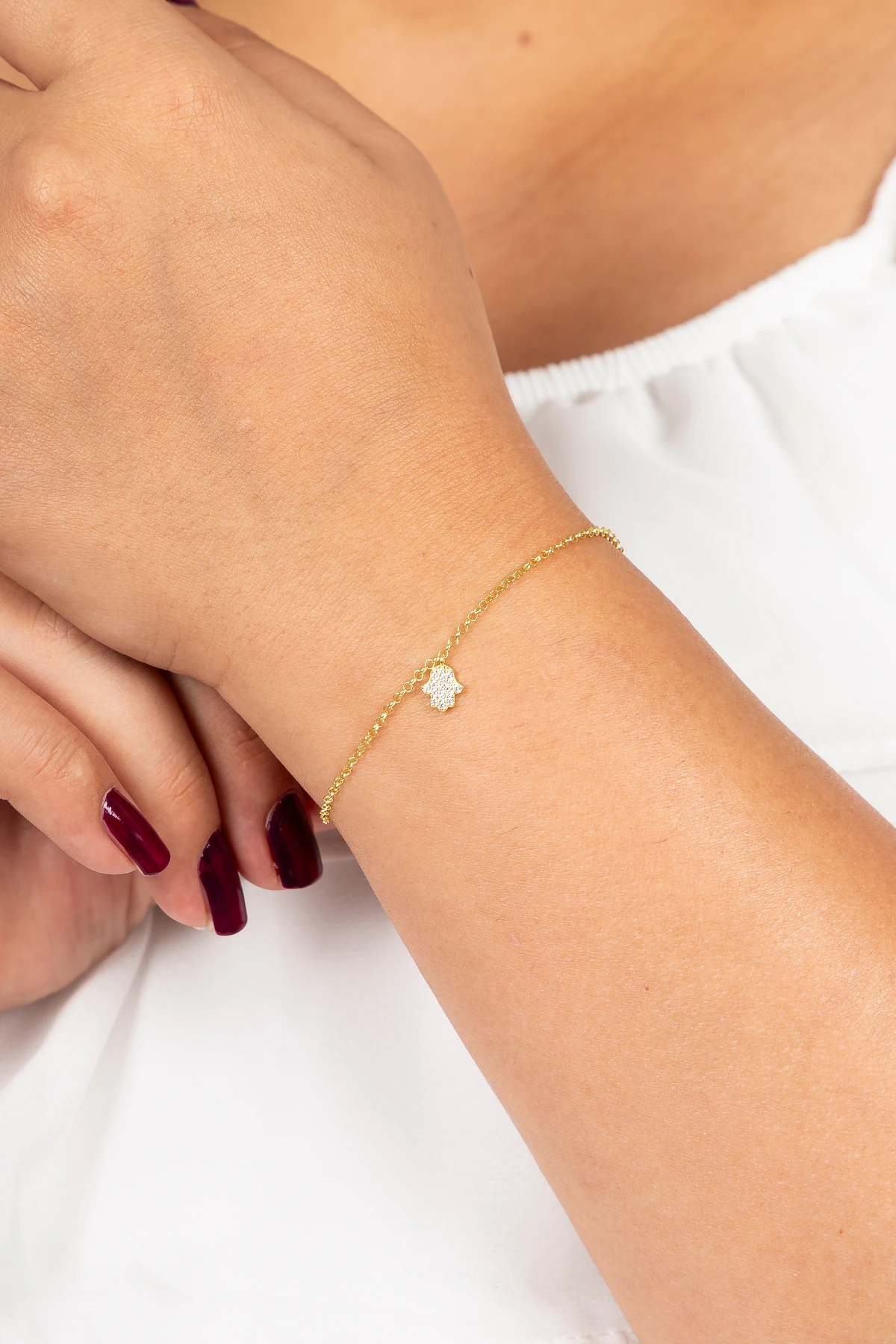 Gümüş Minimal Fatma Ana Eli Gold Bileklik