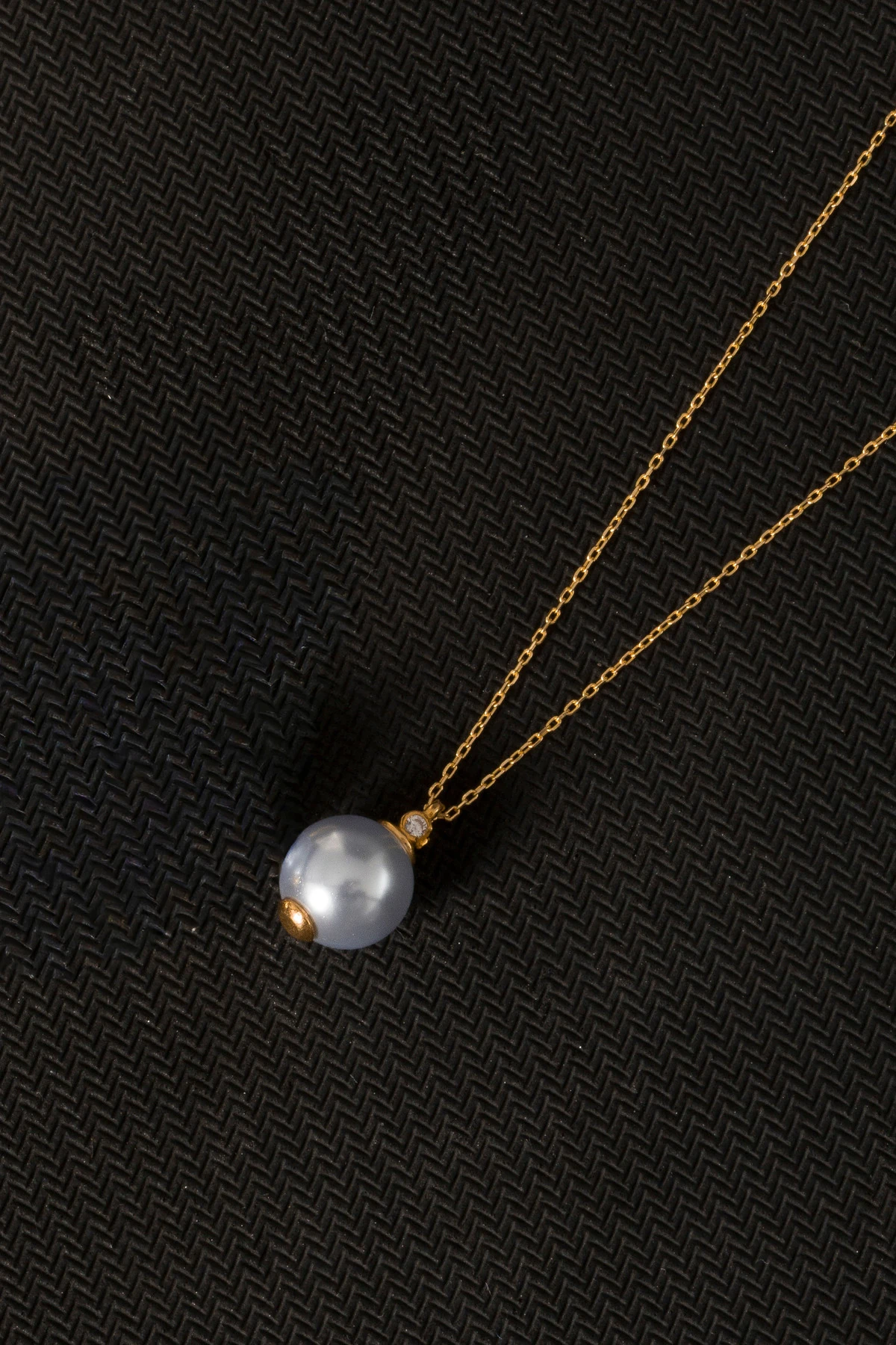 925 Ayar Gümüş Buz Mavi İnci Taşlı Rose Kaplamalı Kadın Kolye 10mm - Zarif Kolye