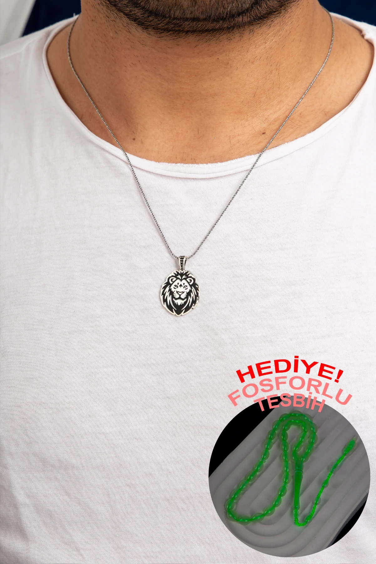 GÜMÜŞ ASLAN FİGÜRLÜ ERKEK KOLYE