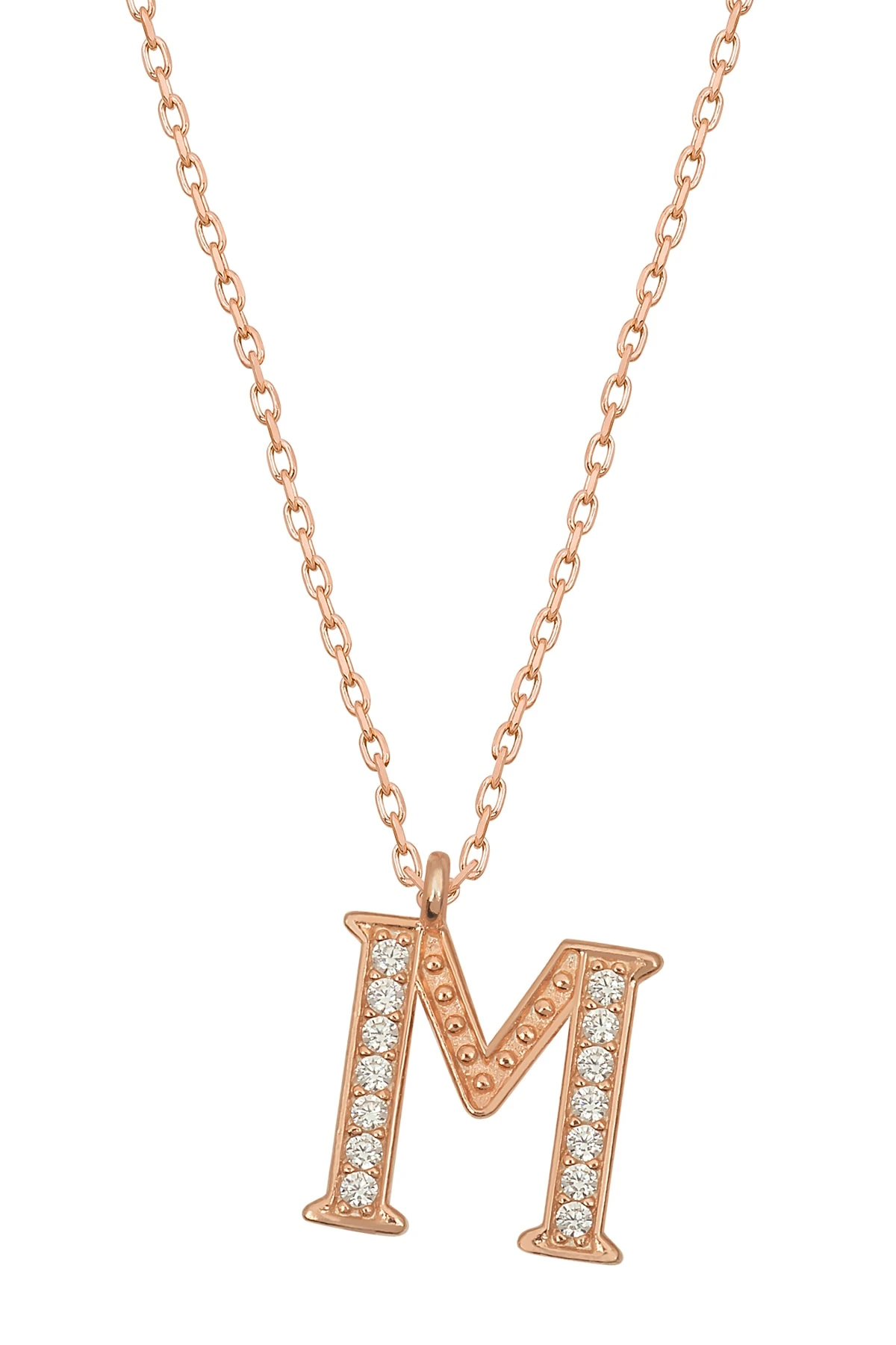 Gümüş Zirkon Taşlı M Harfi Kolye