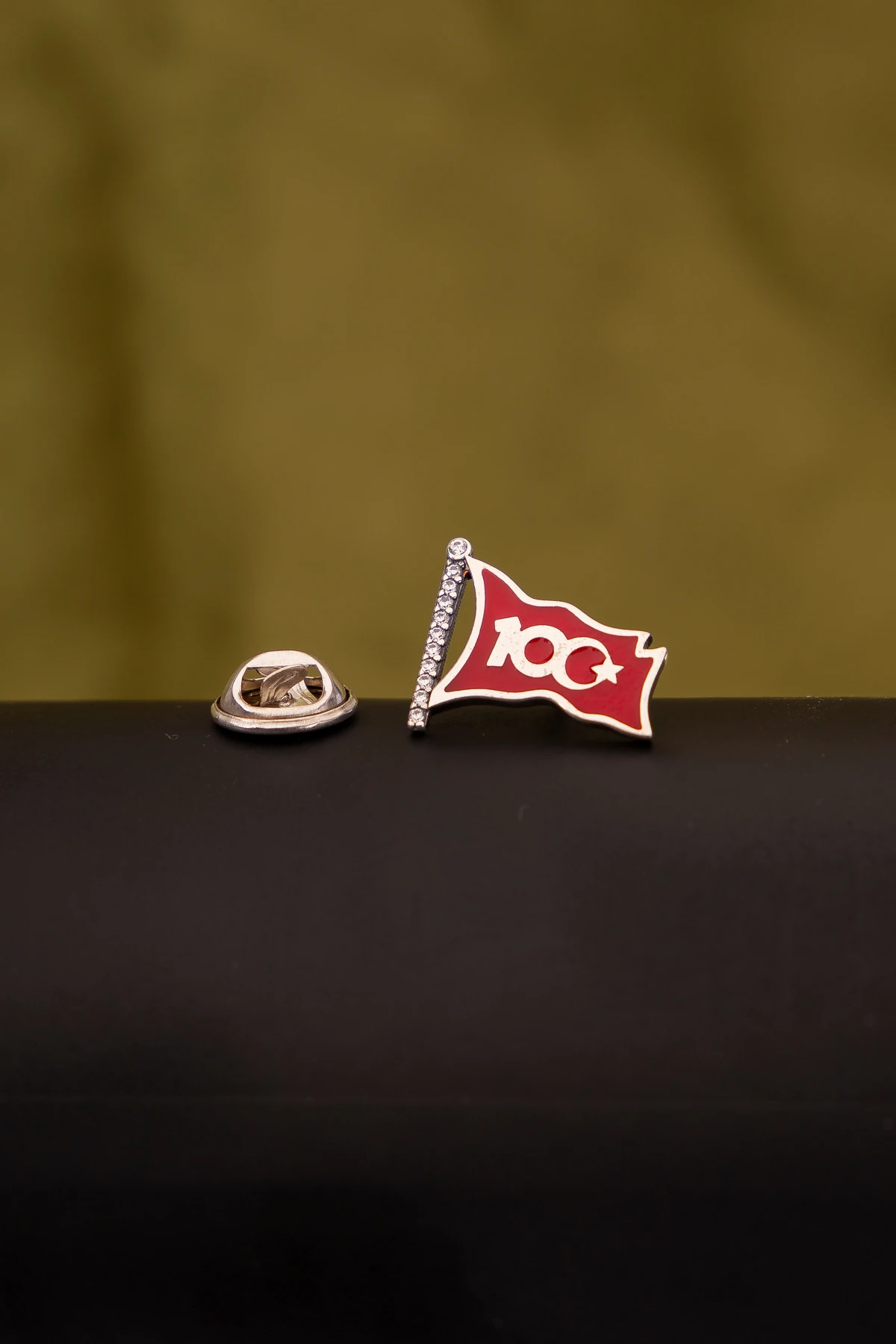 Gümüş 925 Ayar Ay Yıldız 100. Yıl Yaka Rozeti