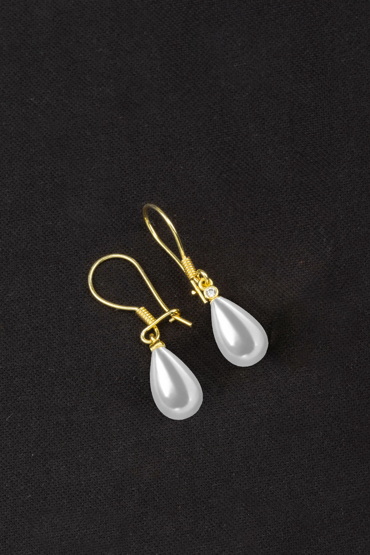 Gümüş Damla Model Kadın İnci Gold Anne Küpe 8x12 mm