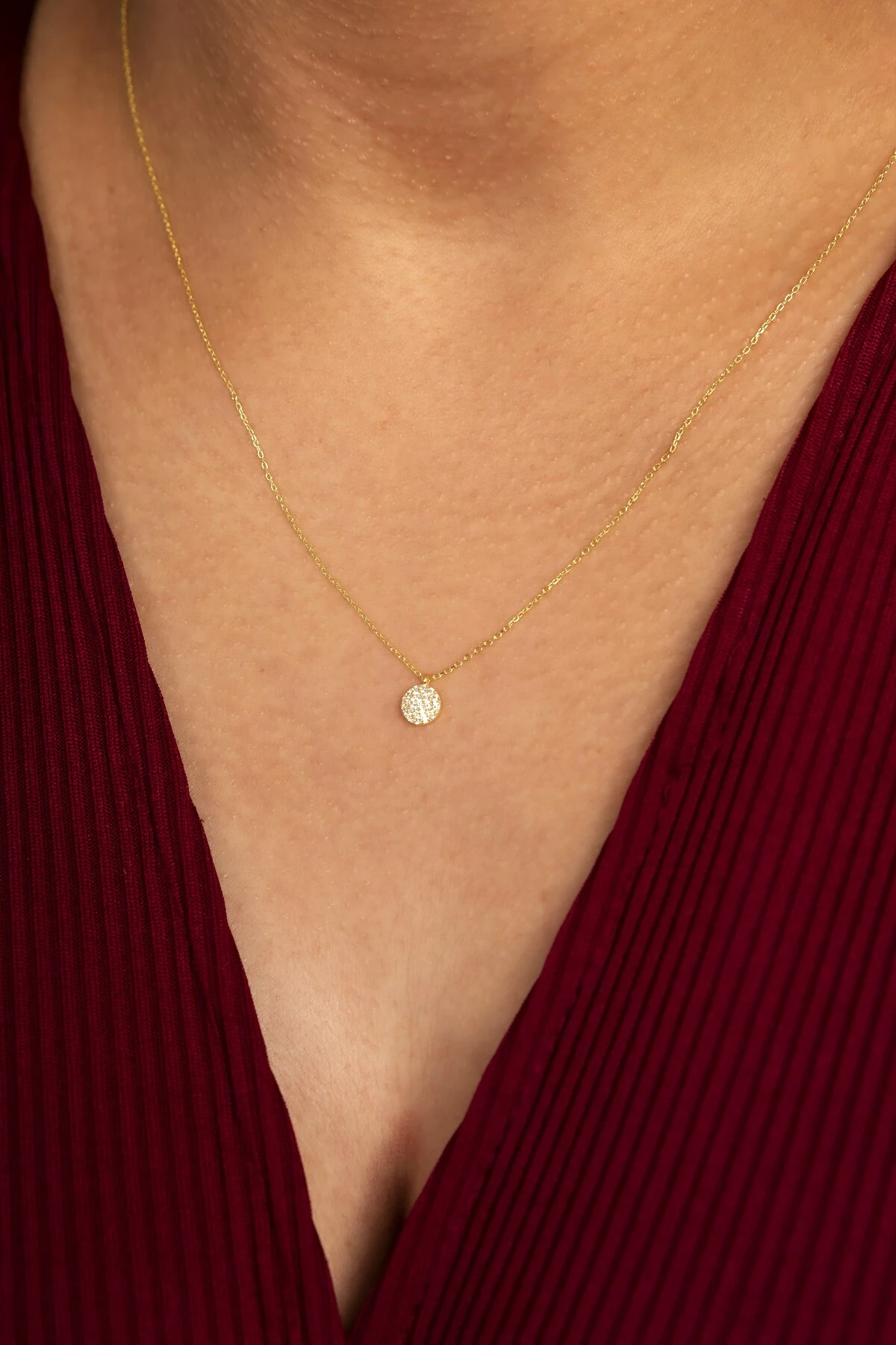 Gümüş Zirkon Taşlı Minimal Gold Kolye