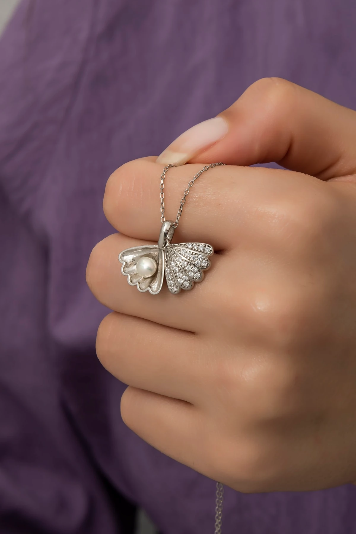 Incili Rodaj Istiridye Kolye-925 Ayar Gümüş