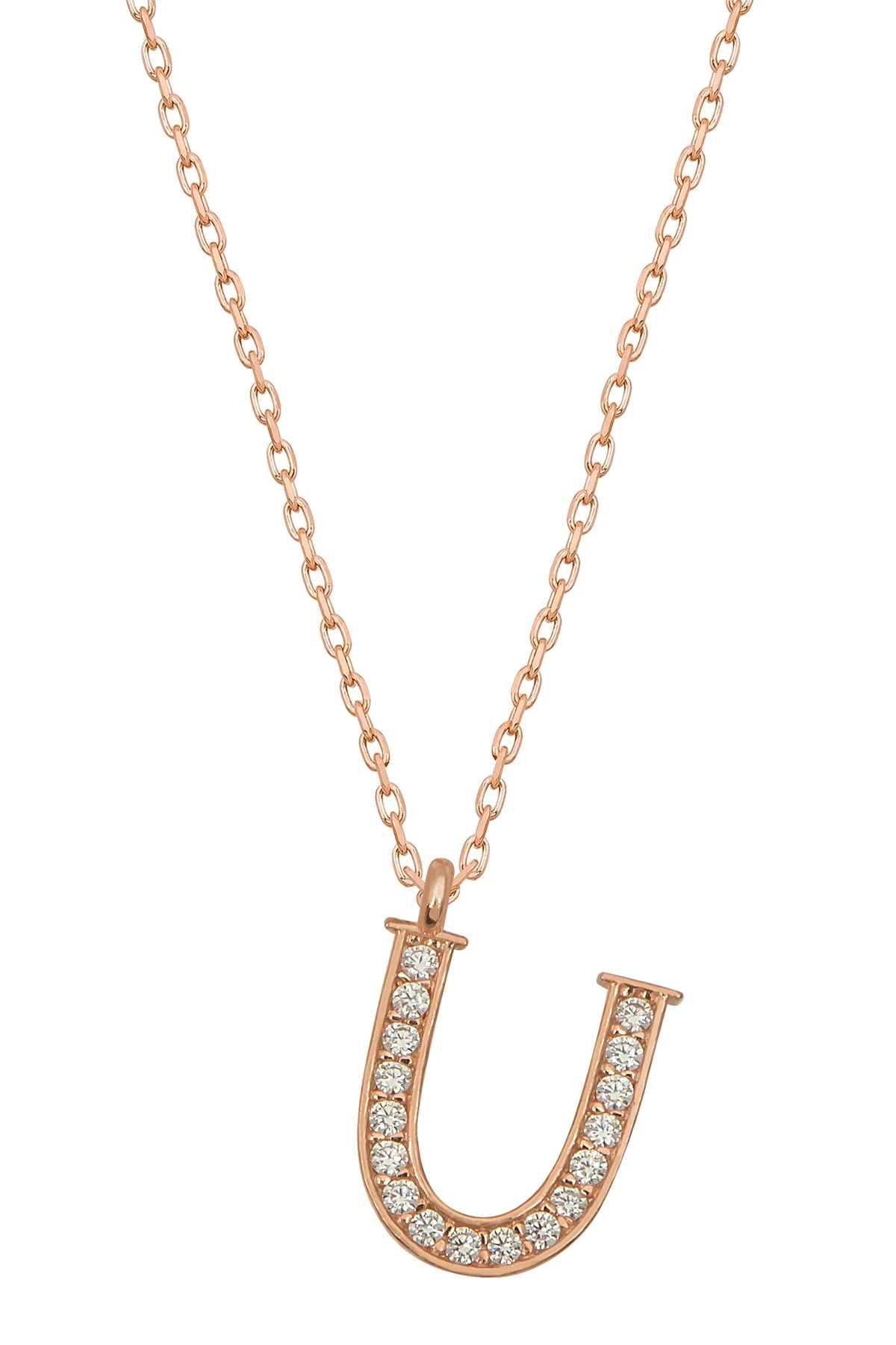 Gümüş Zirkon Taşlı U Harfi Kolye