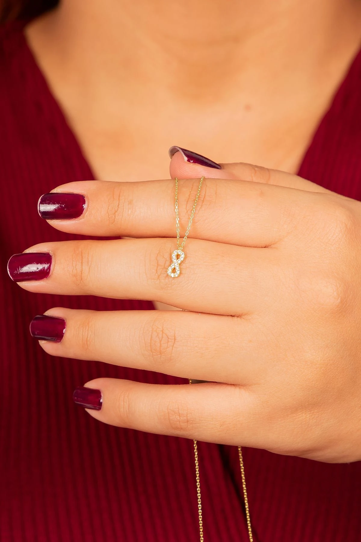 Gümüş Zirkon Taşlı Minimal Sonsuzluk Gold Kolye