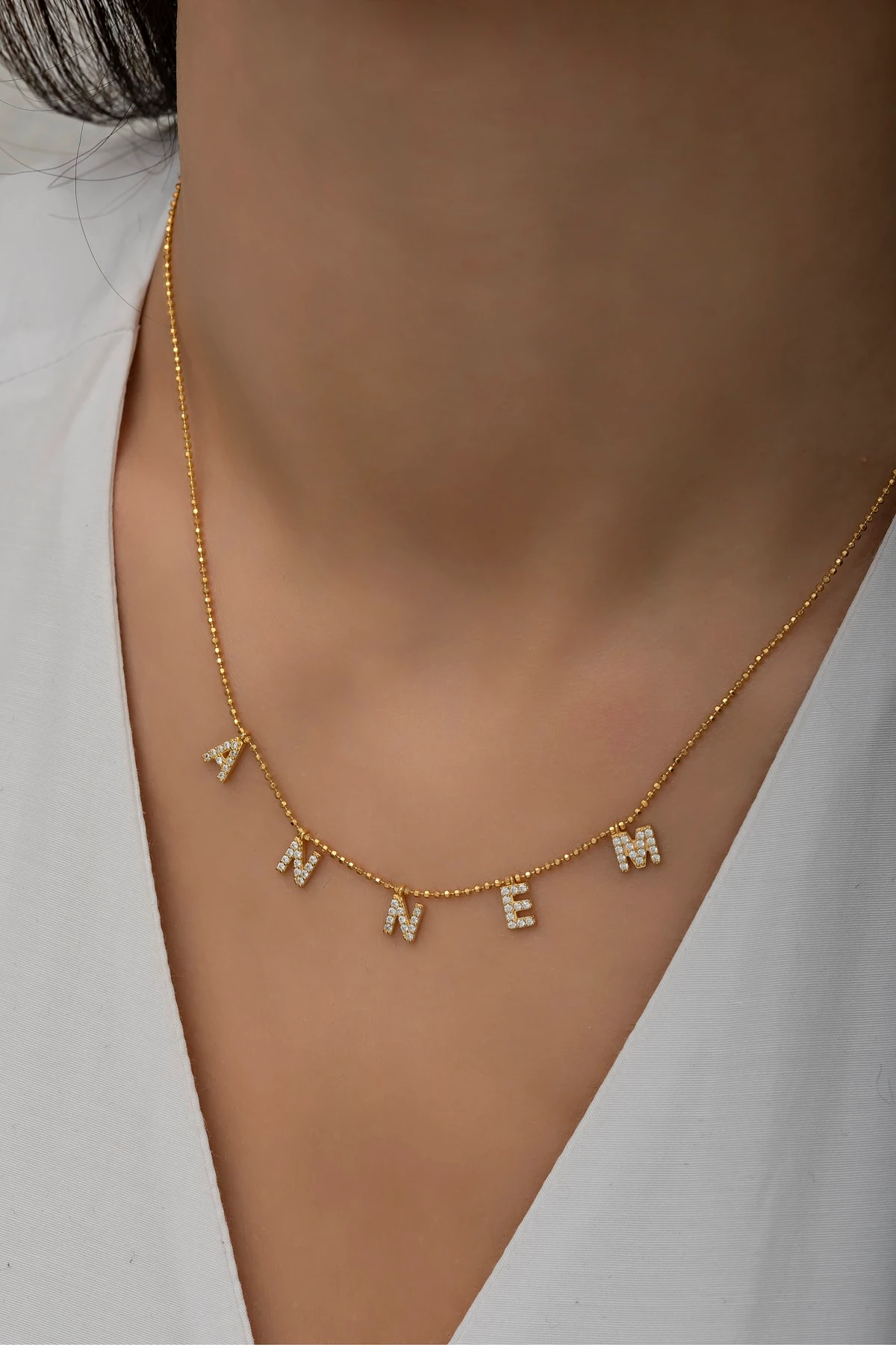 Annem Yazılı Gold Kolye 925 Ayar Gümüş