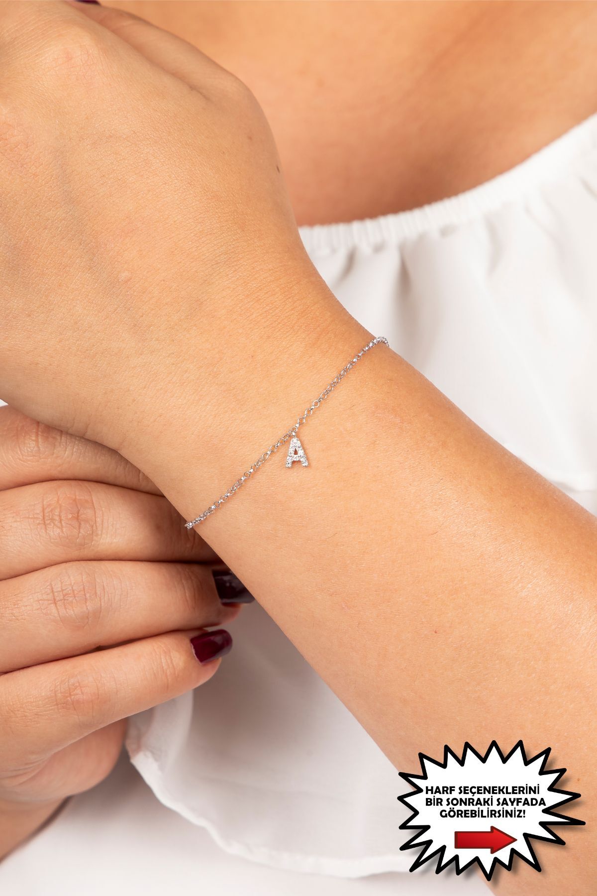 Gümüş Minimal Harf Kadın Bileklik