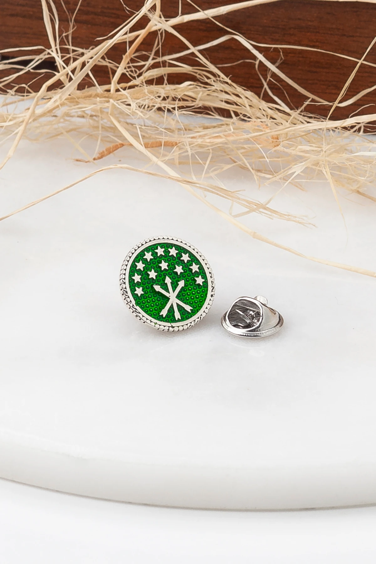 Gümüş 925 Ayar Türk Bayrağı Kemal Atatürk İmzalı Yaka Rozeti