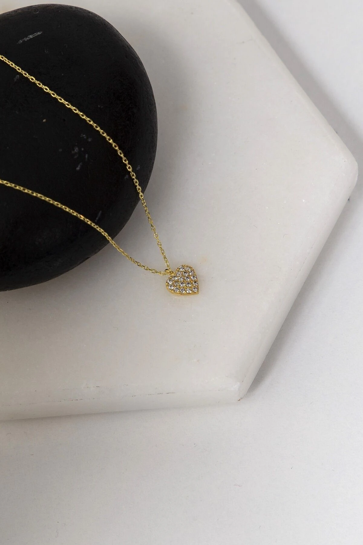 Gümüş Zirkon Taşlı Minimal Kalp Gold Kolye