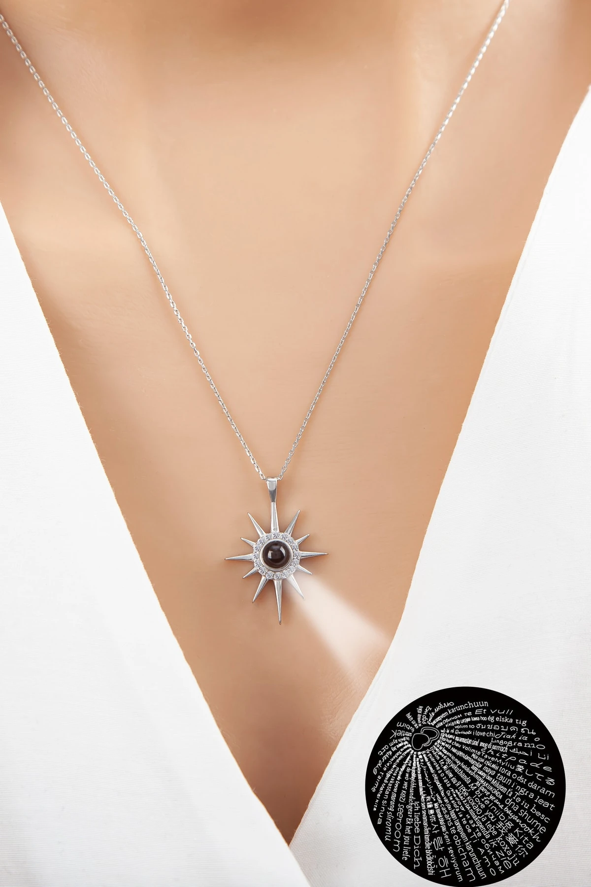 Kutup Yıldızı 100 Dilde Seni Seviyorum Rodaj Kolye-925 Ayar Gümüş