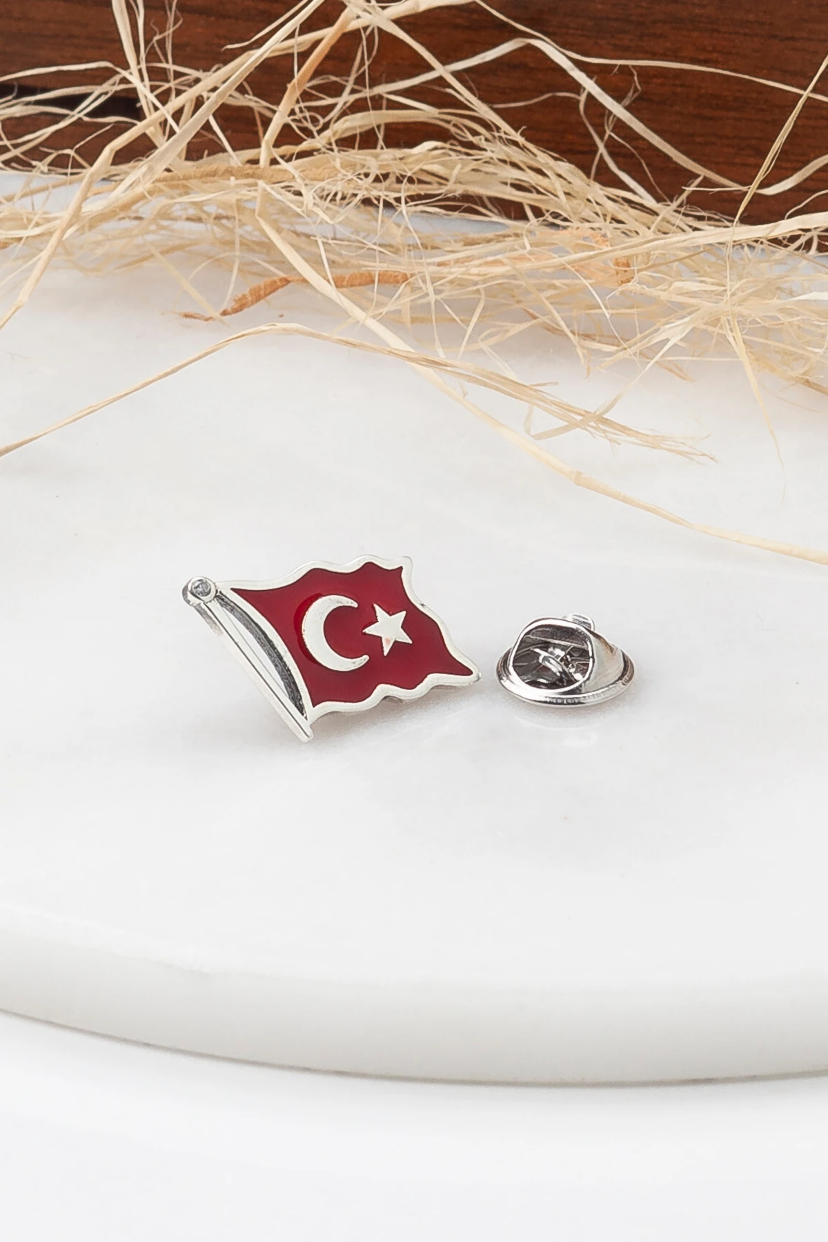 Gümüş 925 Ayar Türk Bayrağı Yaka Rozeti