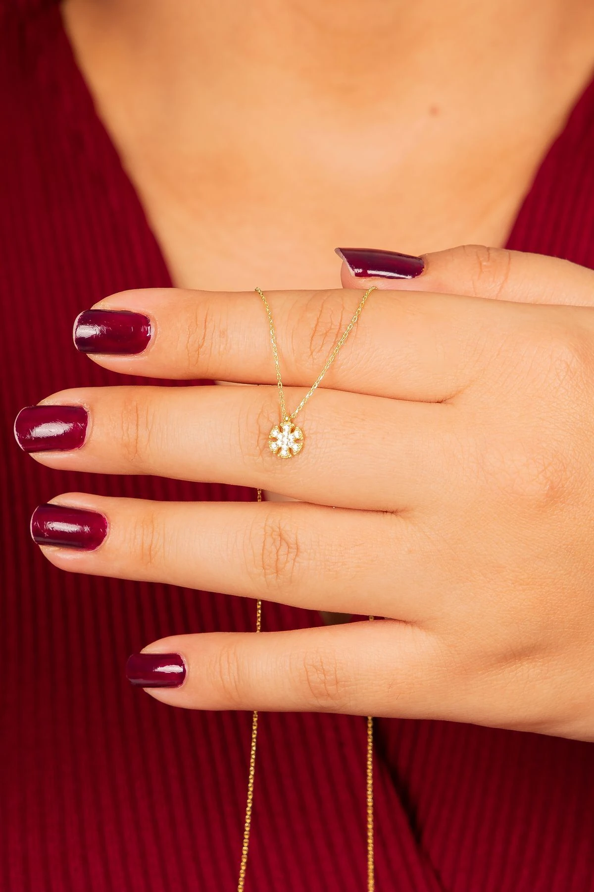 Gümüş Zirkon Taşlı Minimal Kar Tanesi Gold Kolye