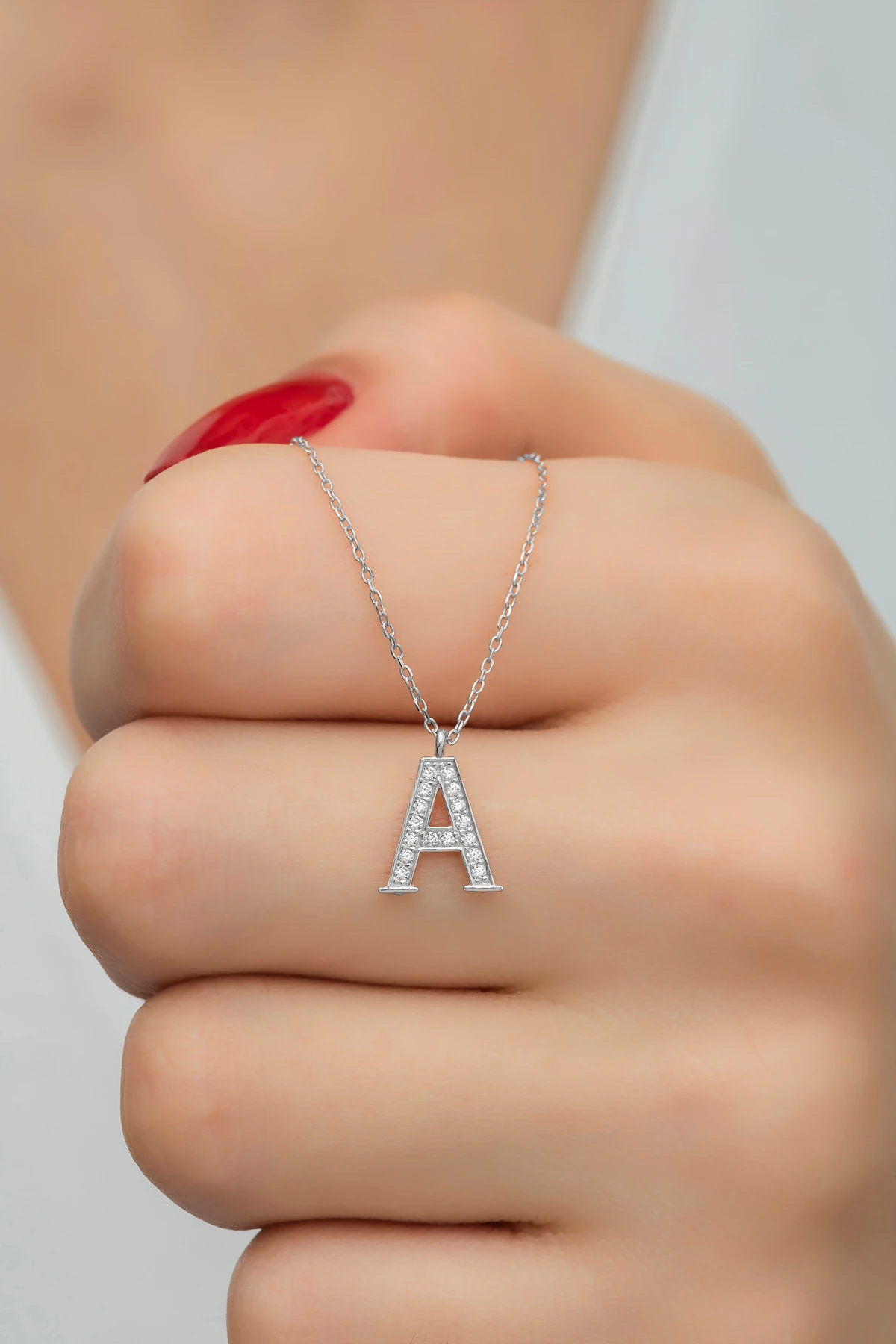 GÜMÜŞ HARF KOLYE ZİRKON TAŞLI RODAJ