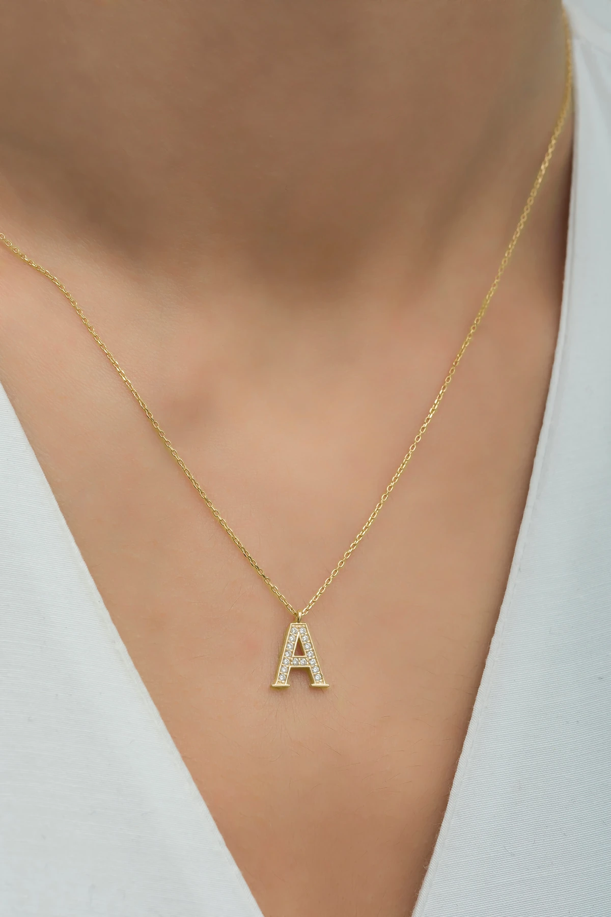 GÜMÜŞ HARF KOLYE ZİRKON TAŞLI GOLD