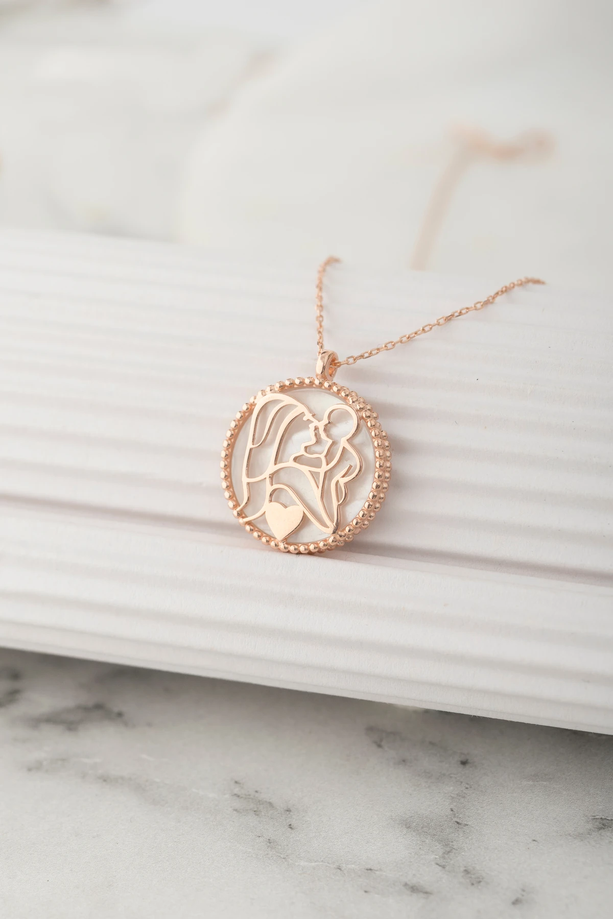 Anne Bebek Beyaz Rose 925 Ayar Gümüş Kolye