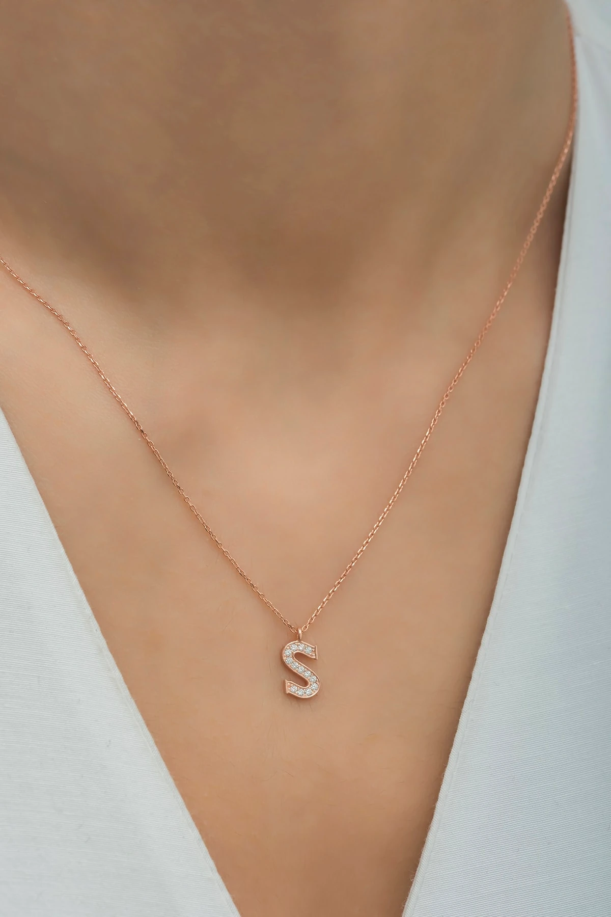 Gümüş Zirkon Taşlı S Harfi Kolye