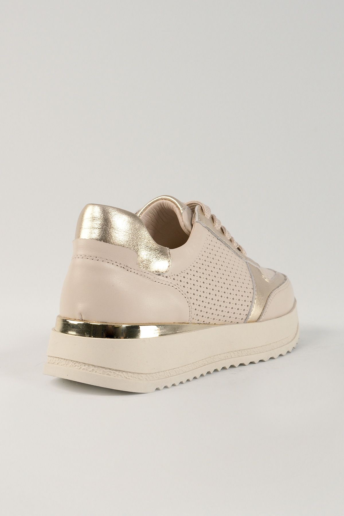 Sabine Bej Deri Kadın Sneakers, Hakiki Deri, Günlük Ayakkabı, Spor Ayakkabı 25082