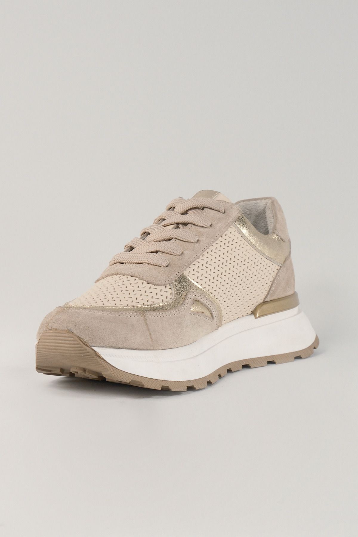 Madeleine Bej Deri Kadın Sneakers, Hakiki Deri, Günlük Ayakkabı, Spor Ayakkabı 24040