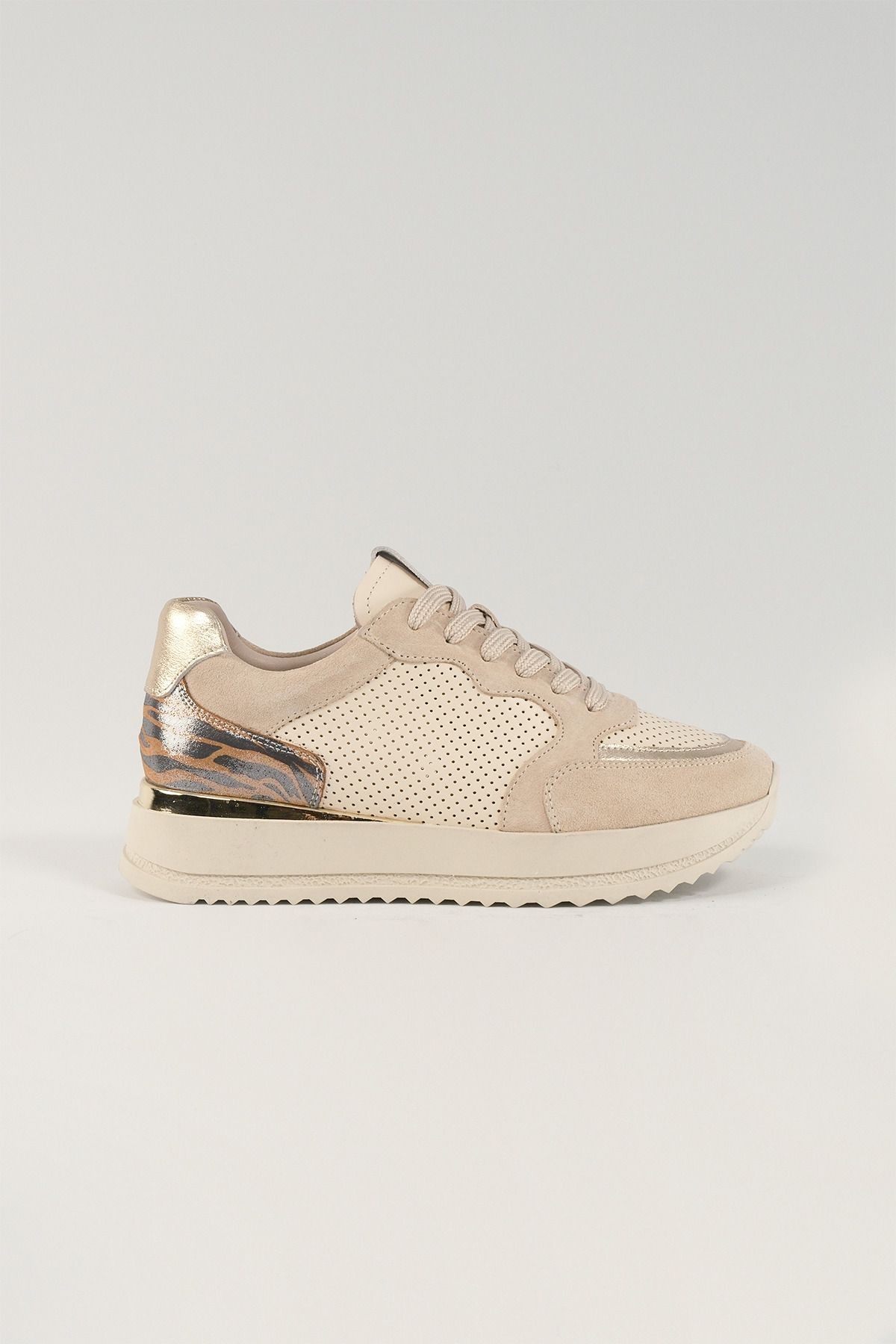 Lavinia Bej Desenli Deri Kadın Sneakers, Hakiki Deri, Günlük Ayakkabı, Spor Ayakkabı 25081