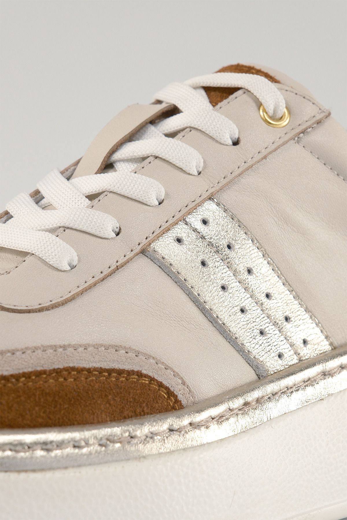 Margaux Bej Deri Kadın Sneakers, Hakiki Deri, Günlük Ayakkabı, Spor Ayakkabı 25221