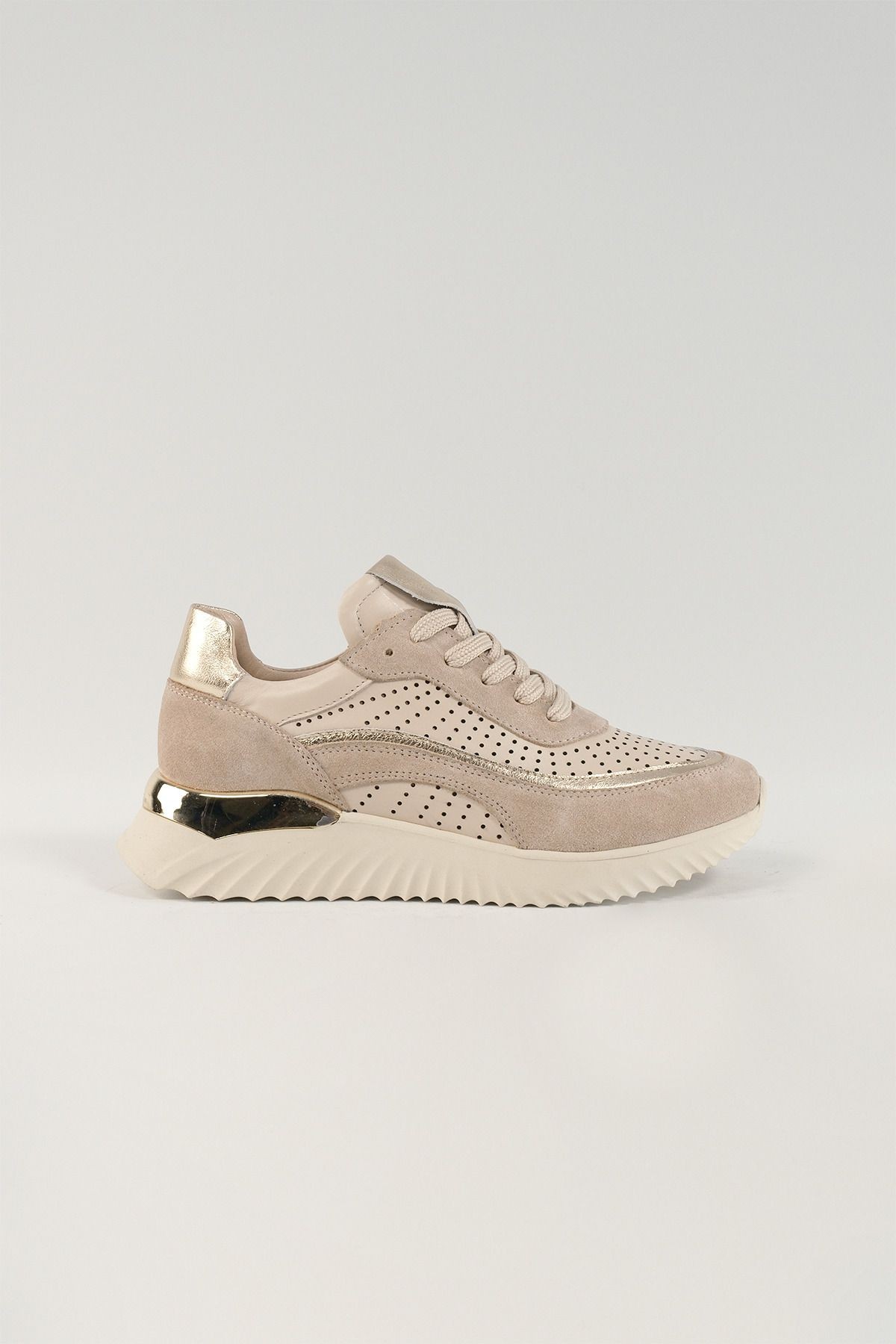 Delphine Bej Süet Deri Kadın Sneakers, Hakiki Deri, Günlük Ayakkabı, Spor Ayakkabı 25078