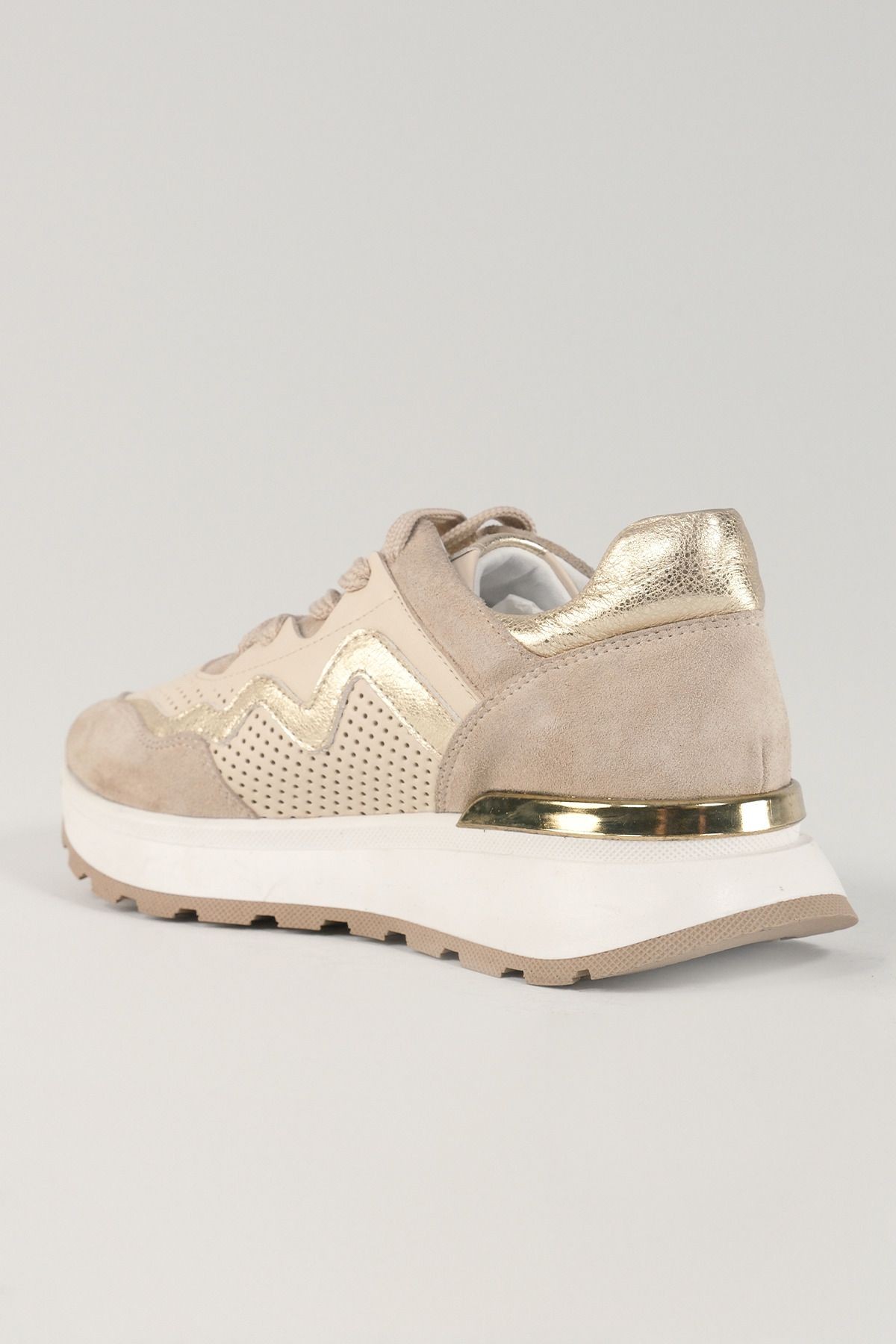 Flavia Bej Deri Kadın Sneakers, Hakiki Deri, Günlük Ayakkabı, Spor Ayakkabı 24046