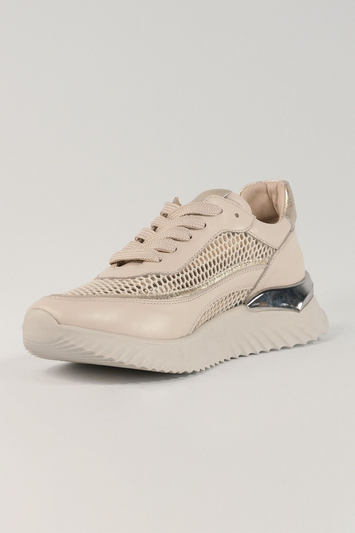 Eleonora Bej Deri Kadın Sneakers, Hakiki Deri, Günlük Ayakkabı, Spor Ayakkabı 25079
