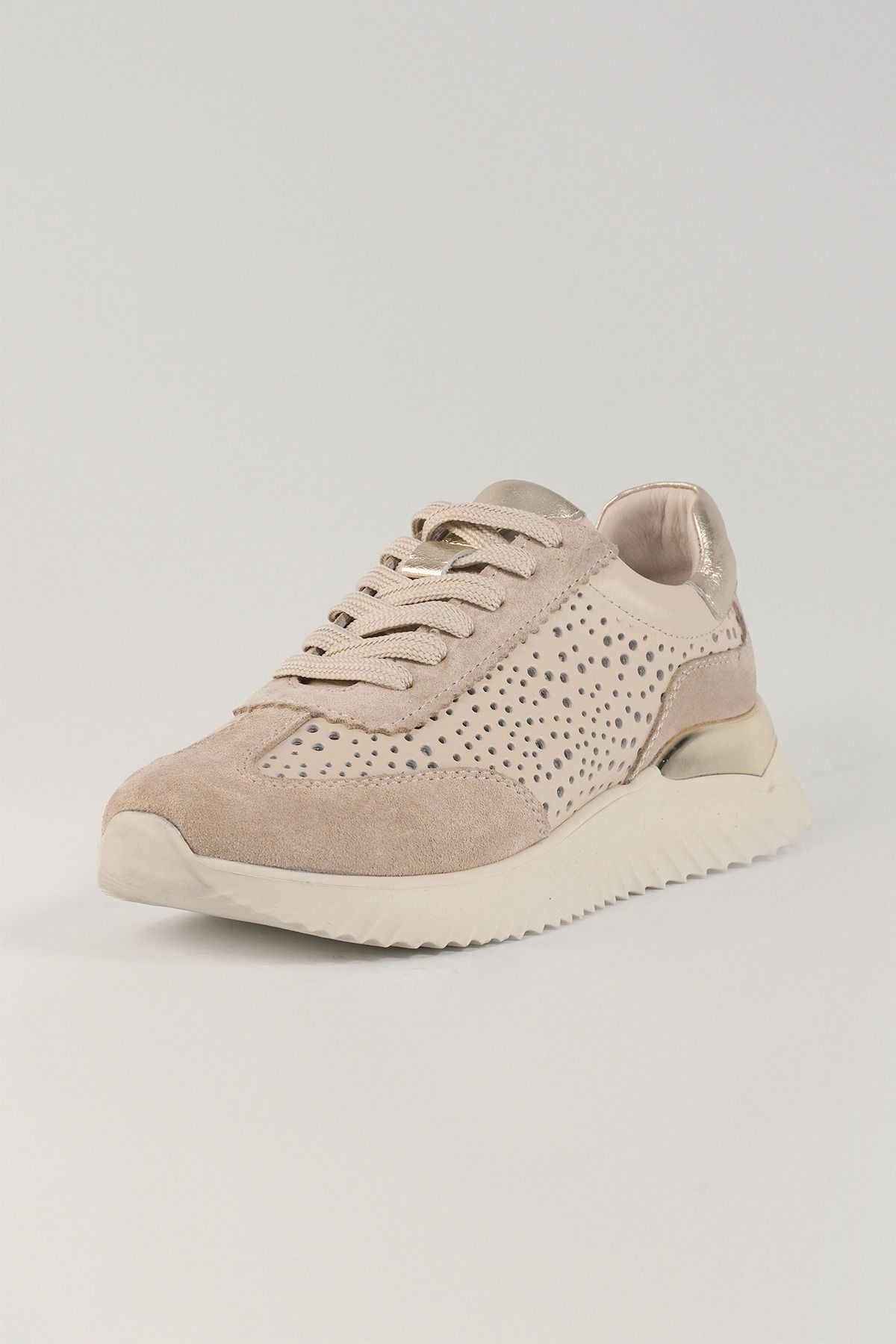 Caterina Bej Deri Kadın Sneakers, Hakiki Deri, Günlük Ayakkabı, Spor Ayakkabı 25070
