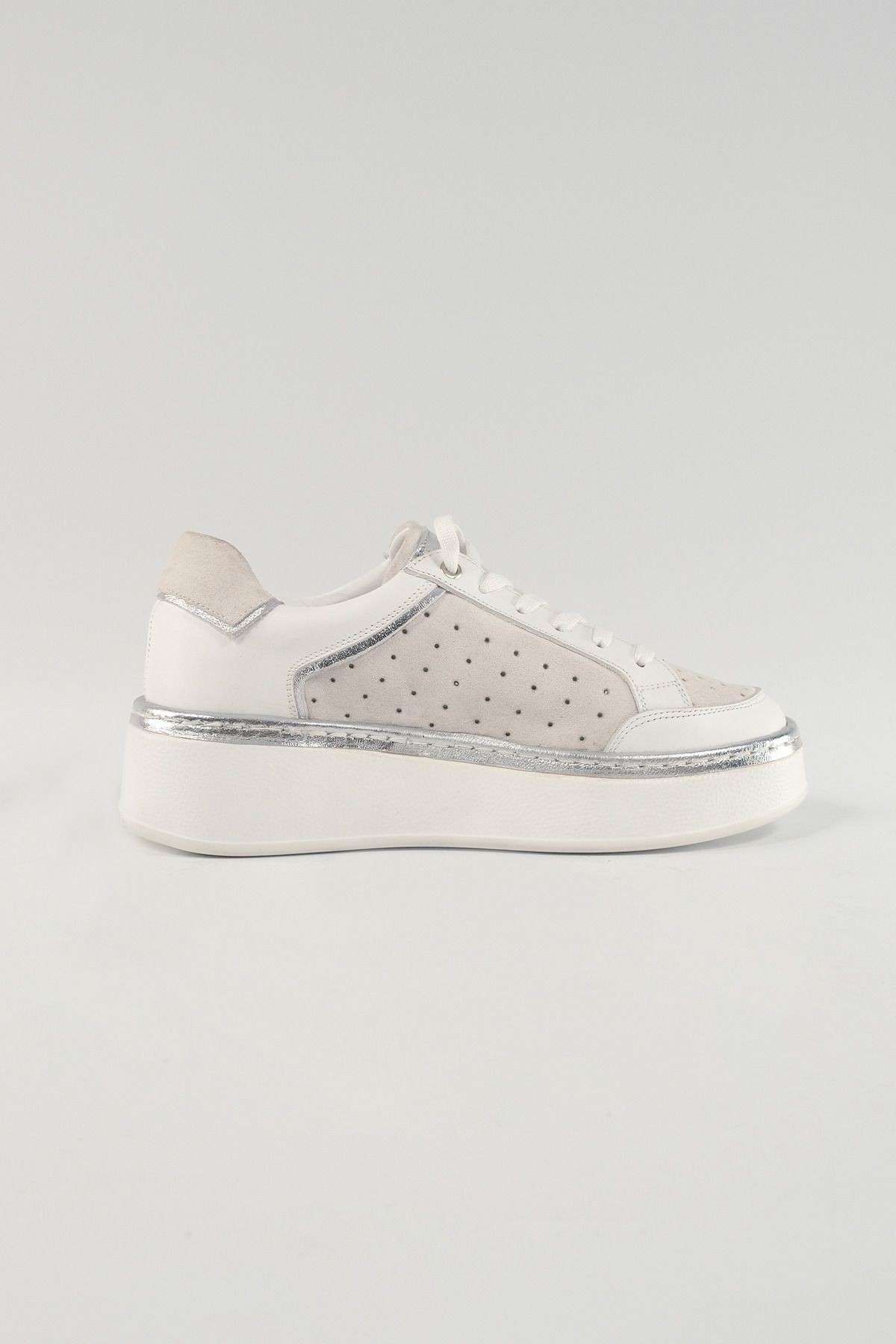 Chiara Beyaz Süet Deri Kadın Sneakers, Hakiki Deri, Günlük Ayakkabı, Spor Ayakkabı 25222