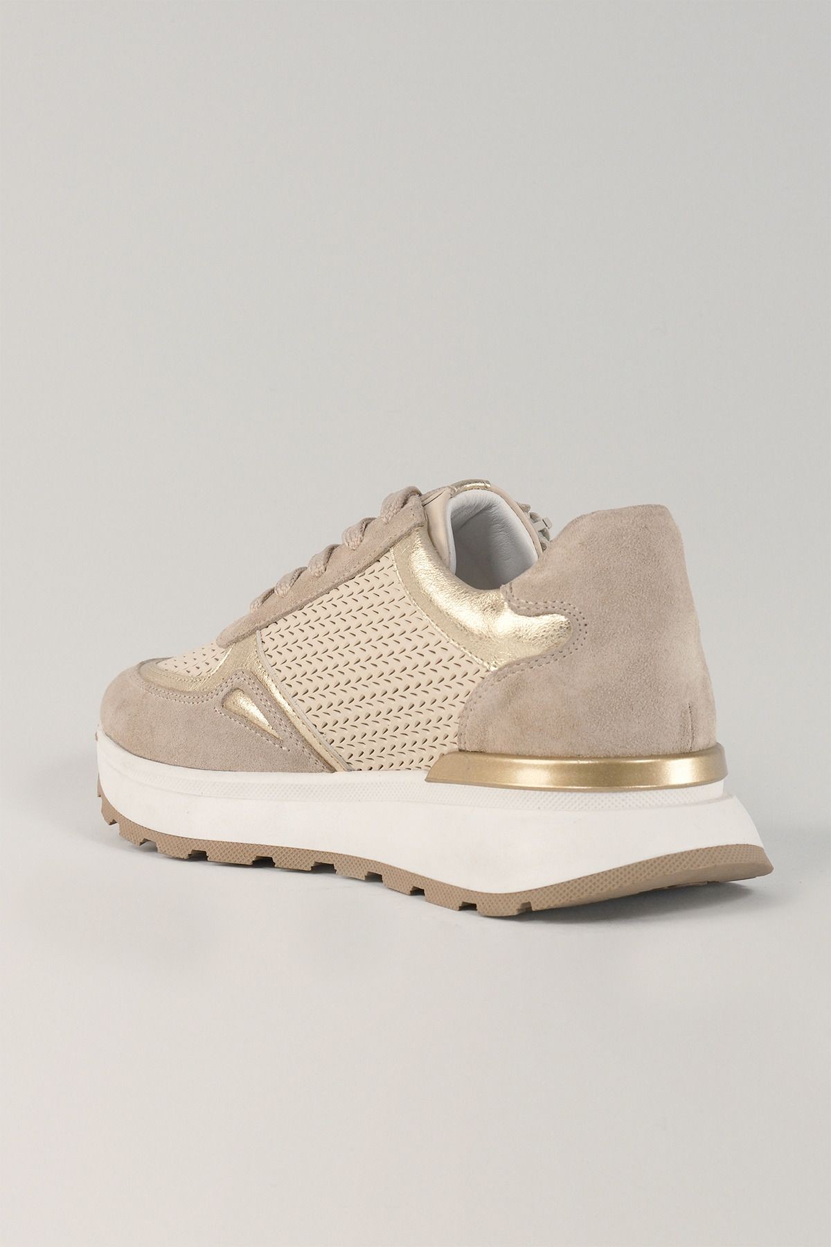 Madeleine Bej Deri Kadın Sneakers, Hakiki Deri, Günlük Ayakkabı, Spor Ayakkabı 24040