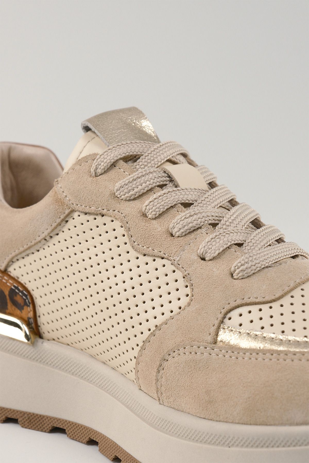 Donatella Bej Deri Kadın Sneakers, Hakiki Deri, Günlük Ayakkabı, Spor Ayakkabı 25452