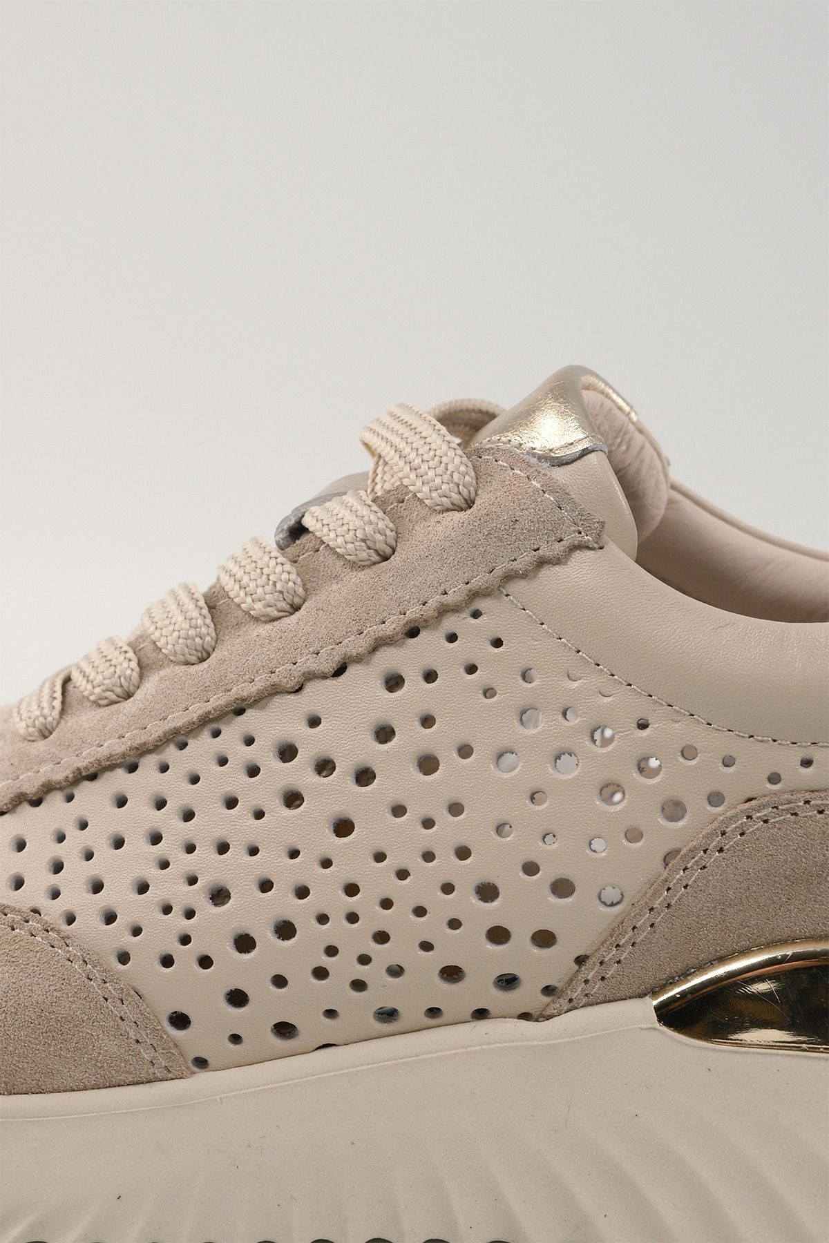 Caterina Bej Deri Kadın Sneakers, Hakiki Deri, Günlük Ayakkabı, Spor Ayakkabı 25070