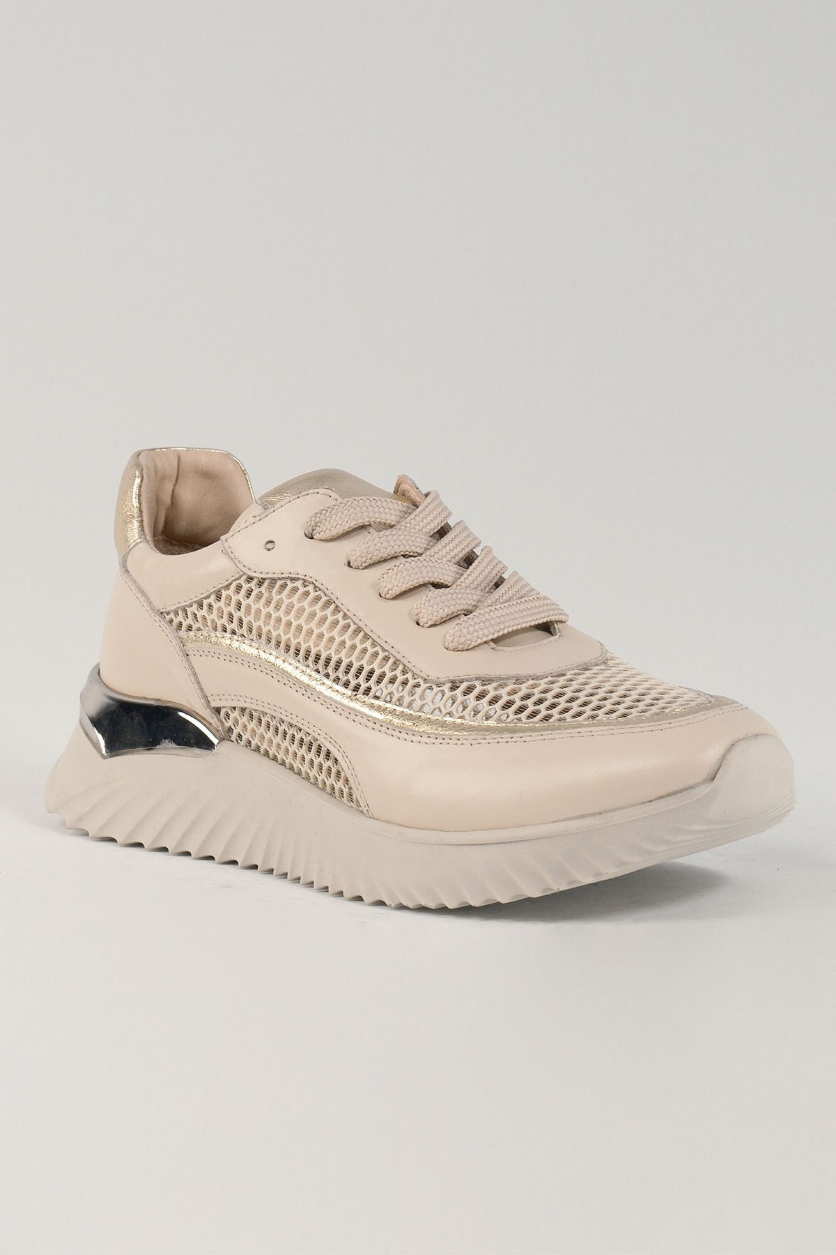 Eleonora Bej Deri Kadın Sneakers, Hakiki Deri, Günlük Ayakkabı, Spor Ayakkabı 25079