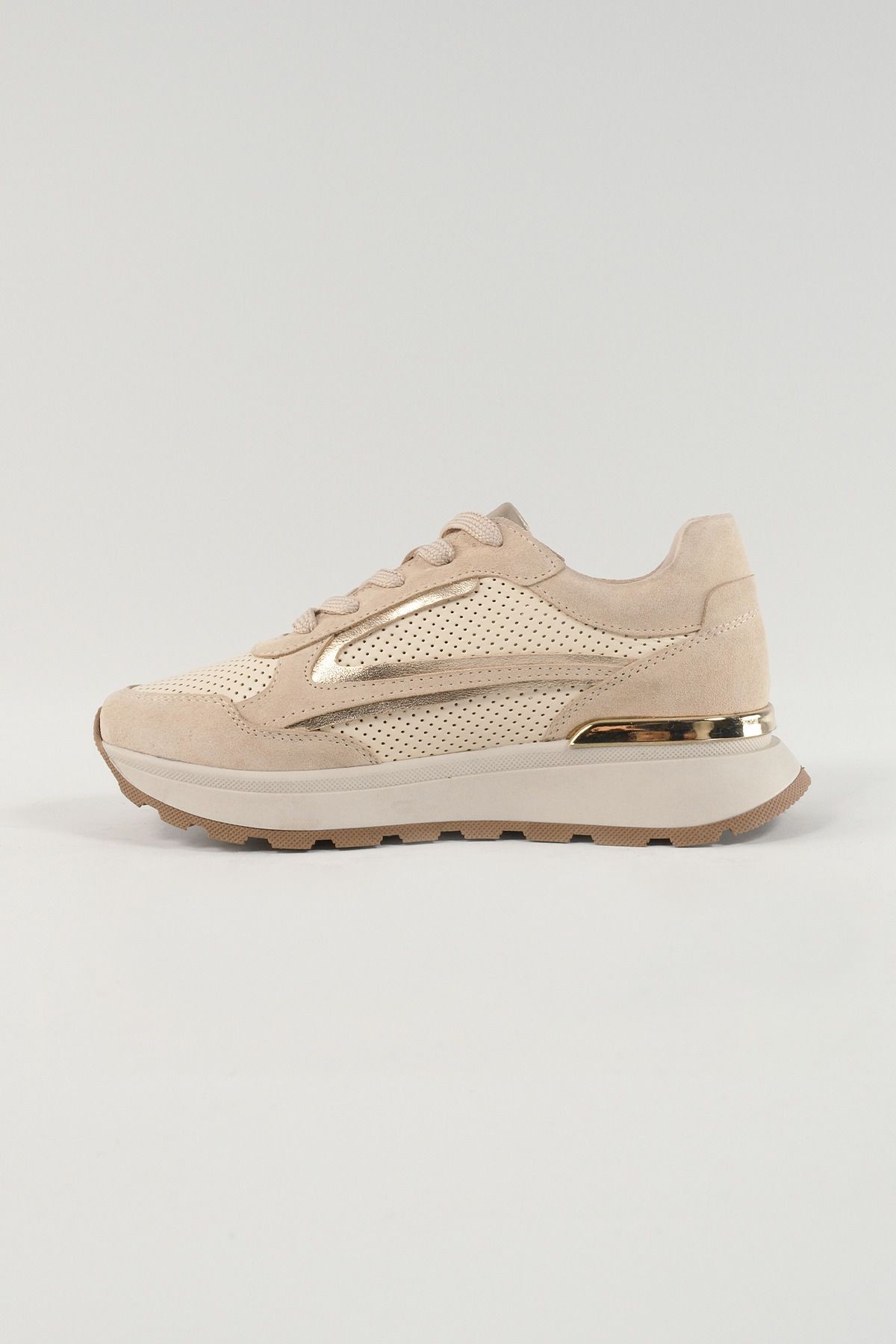 Rosalind Bej Süet Deri Kadın Sneakers, Hakiki Deri, Günlük Ayakkabı, Spor Ayakkabı 24049
