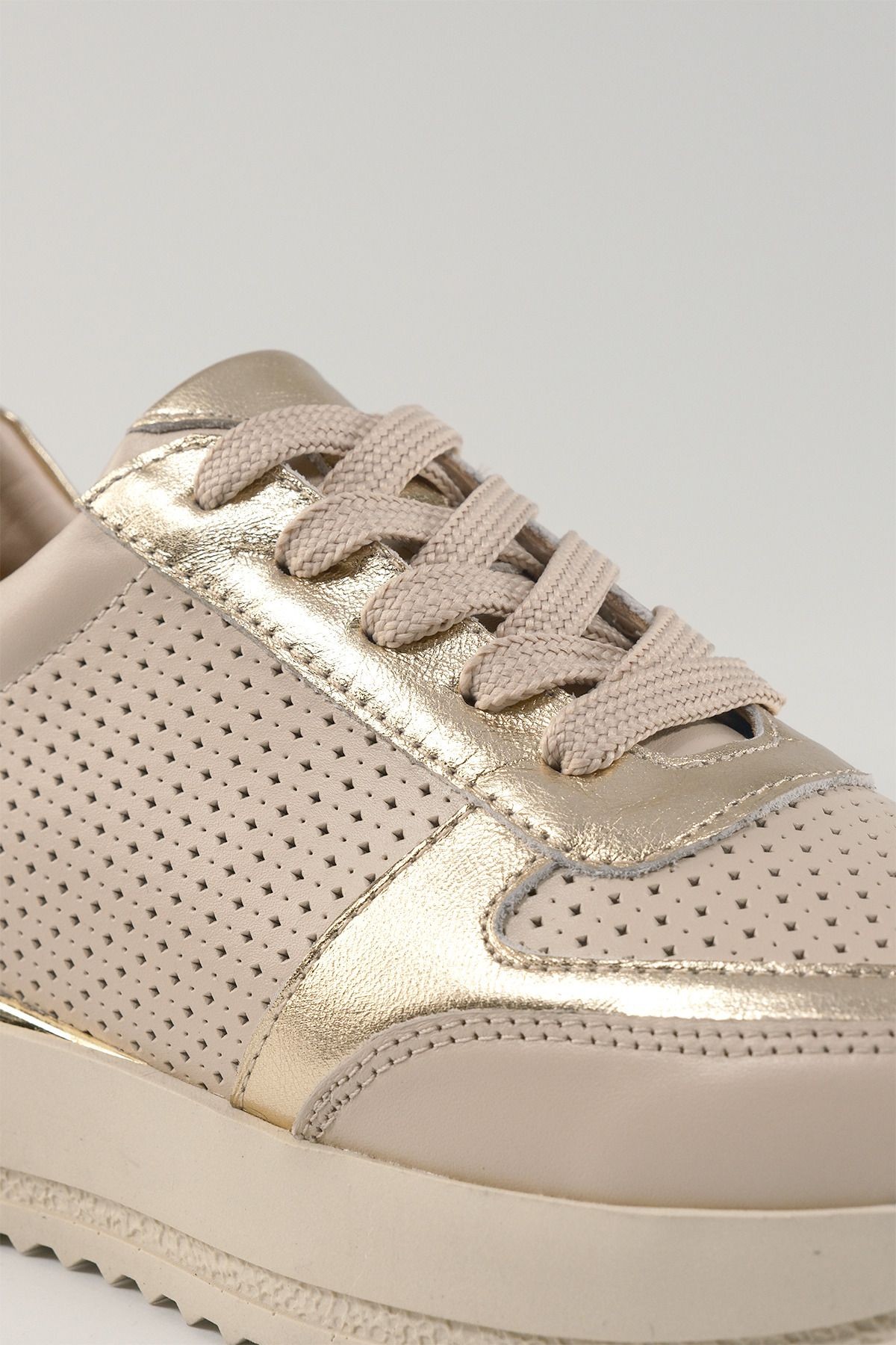 Sabine Bej Deri Kadın Sneakers, Hakiki Deri, Günlük Ayakkabı, Spor Ayakkabı 25082