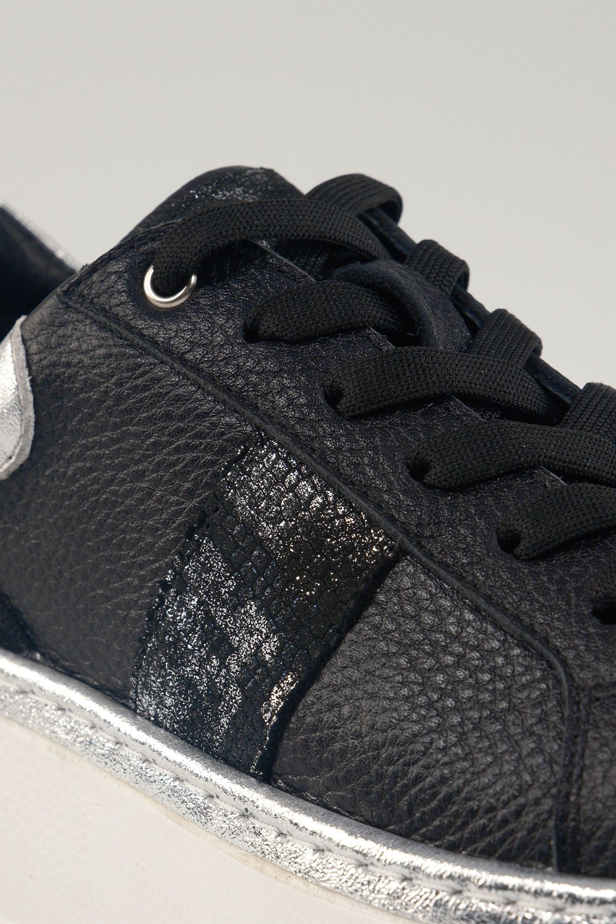 Marcella Siyah Deri Kadın Sneakers, Hakiki Deri, Günlük Ayakkabı, Spor Ayakkabı 25220
