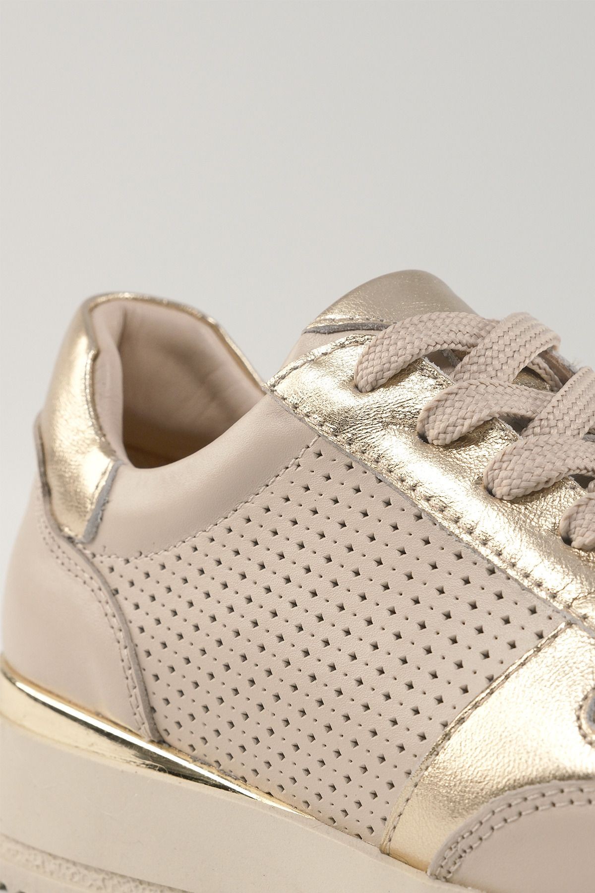 Sabine Bej Deri Kadın Sneakers, Hakiki Deri, Günlük Ayakkabı, Spor Ayakkabı 25082