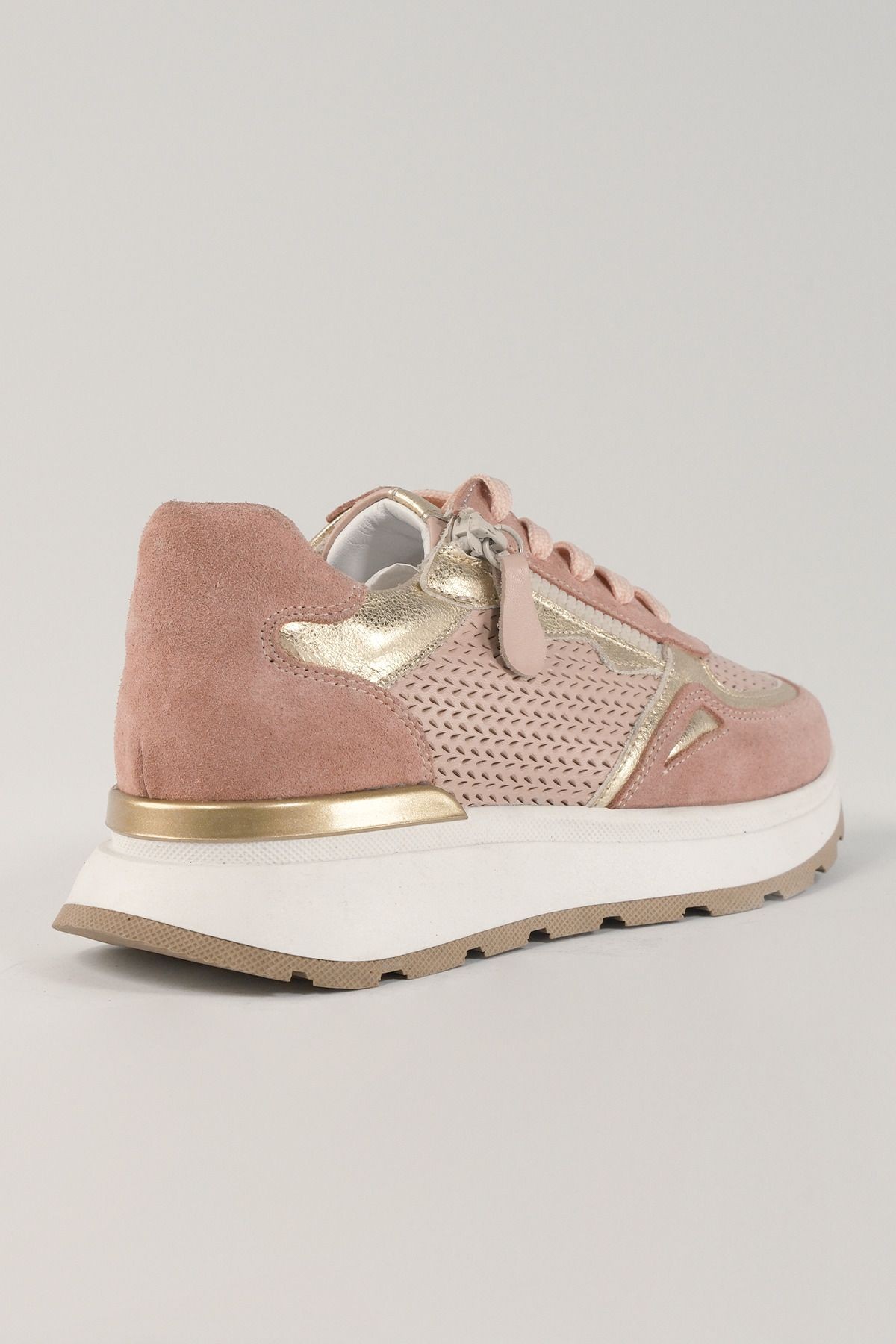 Madeleine Pudra Pembe Deri Kadın Sneakers, Hakiki Deri, Günlük Ayakkabı, Spor Ayakkabı 24040